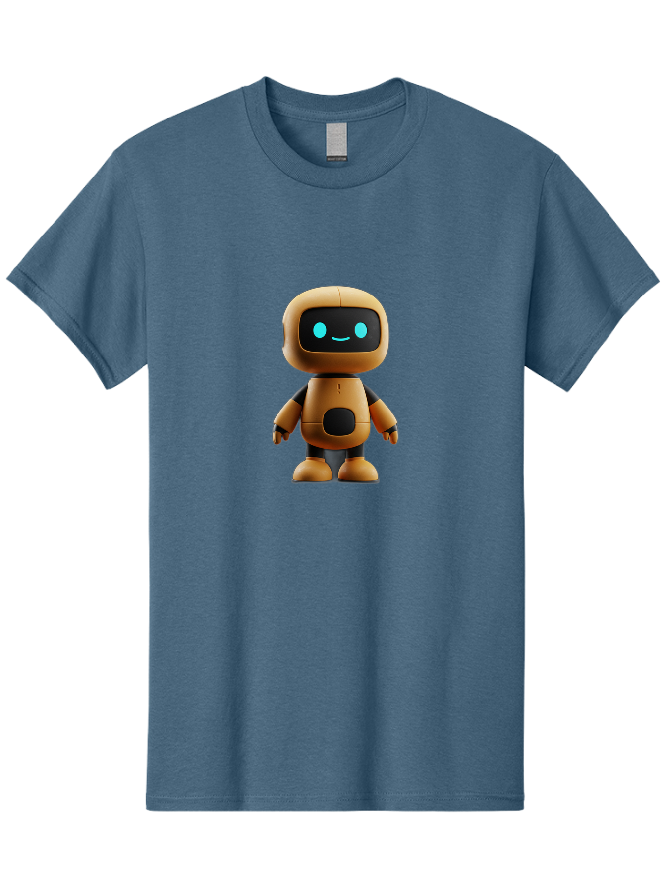 Robot-7 Men'S Graphic Tee, 100% Cotton, Comfortable Casual Summer Wear, Machine Washable, Cartoon Robot, Friendly Face, Smiling Robot, Blue Eyes, Black Screen, Beige Body, Cute Design, Toy Robot, Modern Tech, Futuristic Character, Bab347