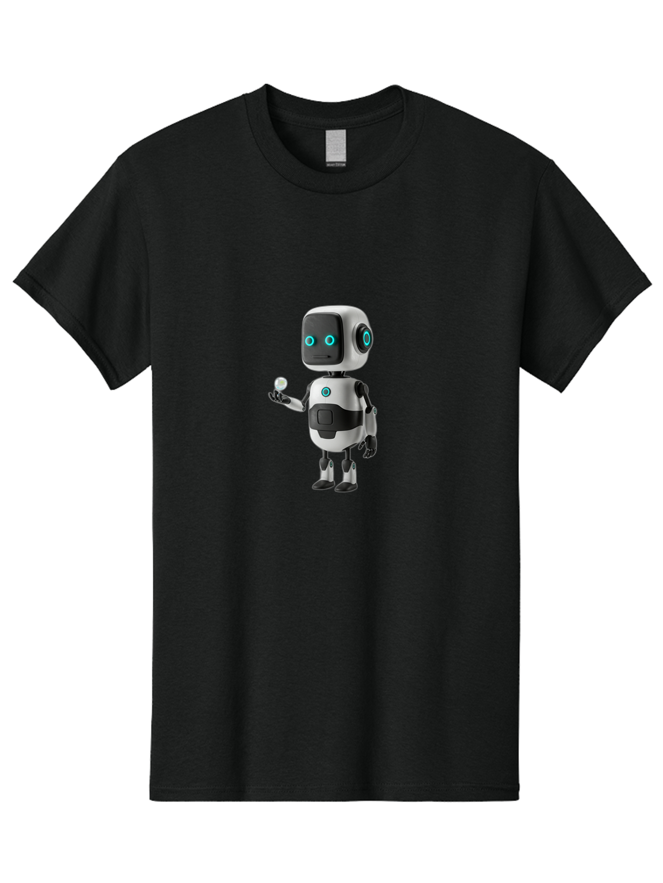 Robot-Character Men'S Graphic Tee, 100% Cotton, Comfortable Casual Summer Wear, Machine Washable, Cartoon Robot, Artificial Intelligence, Futuristic Technology, Robotic Design, Blue Glowing Eyes, Mechanical Body, 3D Rendering, Bab348