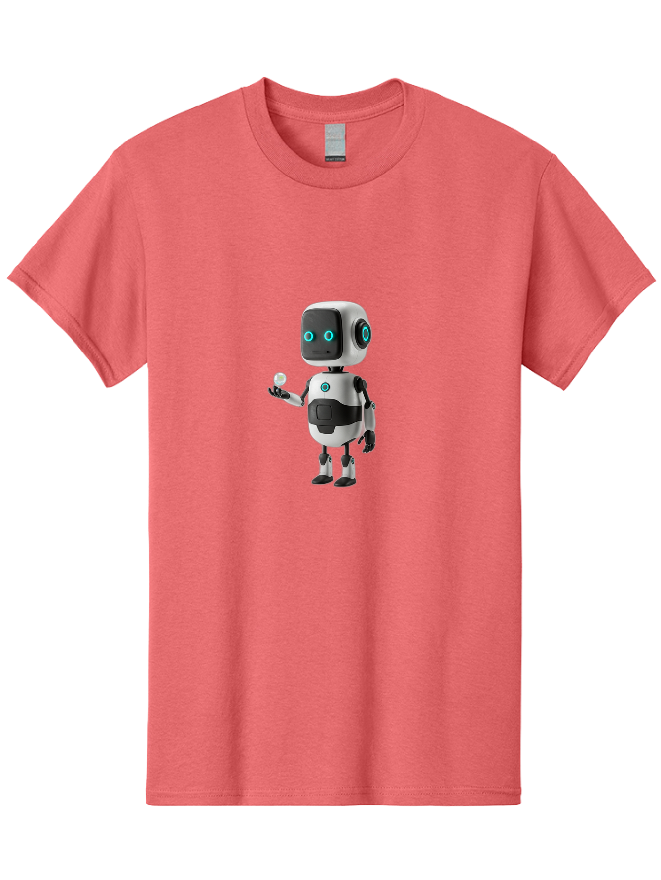 Robot-Character Men'S Graphic Tee, 100% Cotton, Comfortable Casual Summer Wear, Machine Washable, Cartoon Robot, Artificial Intelligence, Futuristic Technology, Robotic Design, Blue Glowing Eyes, Mechanical Body, 3D Rendering, Bab348