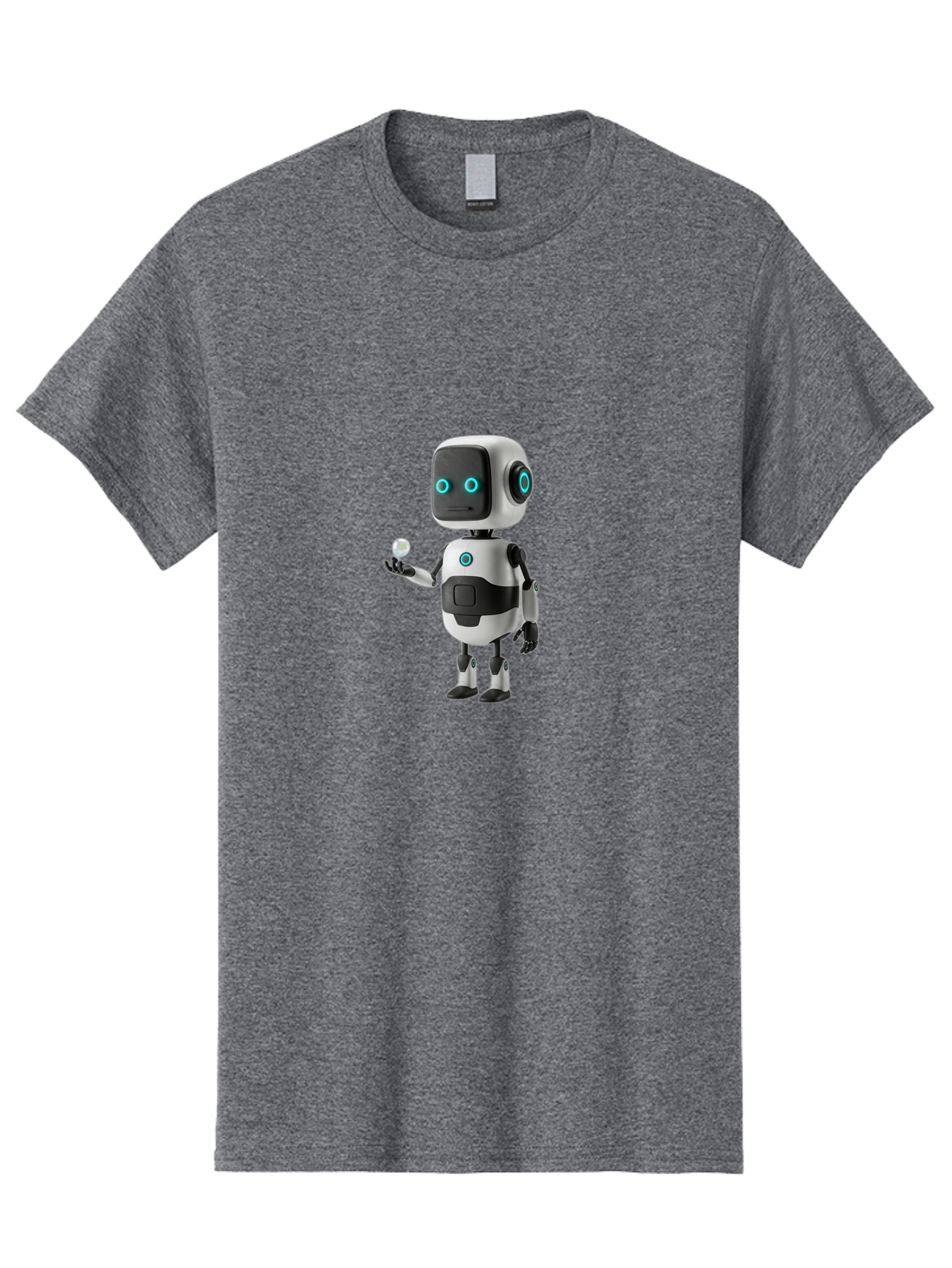 Robot-Character Men'S Graphic Tee, 100% Cotton, Comfortable Casual Summer Wear, Machine Washable, Cartoon Robot, Artificial Intelligence, Futuristic Technology, Robotic Design, Blue Glowing Eyes, Mechanical Body, 3D Rendering, Bab348