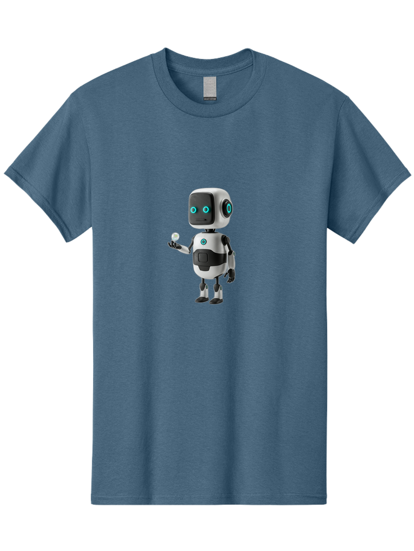 Robot-Character Men'S Graphic Tee, 100% Cotton, Comfortable Casual Summer Wear, Machine Washable, Cartoon Robot, Artificial Intelligence, Futuristic Technology, Robotic Design, Blue Glowing Eyes, Mechanical Body, 3D Rendering, Bab348