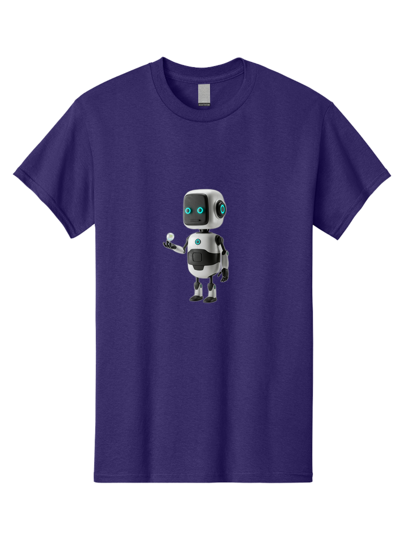 Robot-Character Men'S Graphic Tee, 100% Cotton, Comfortable Casual Summer Wear, Machine Washable, Cartoon Robot, Artificial Intelligence, Futuristic Technology, Robotic Design, Blue Glowing Eyes, Mechanical Body, 3D Rendering, Bab348