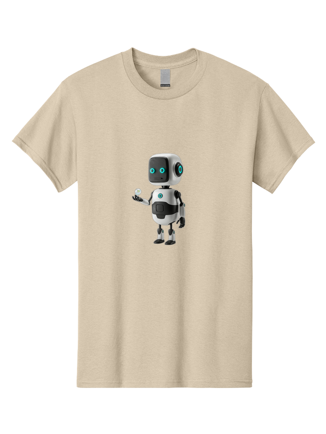 Robot-Character Men'S Graphic Tee, 100% Cotton, Comfortable Casual Summer Wear, Machine Washable, Cartoon Robot, Artificial Intelligence, Futuristic Technology, Robotic Design, Blue Glowing Eyes, Mechanical Body, 3D Rendering, Bab348