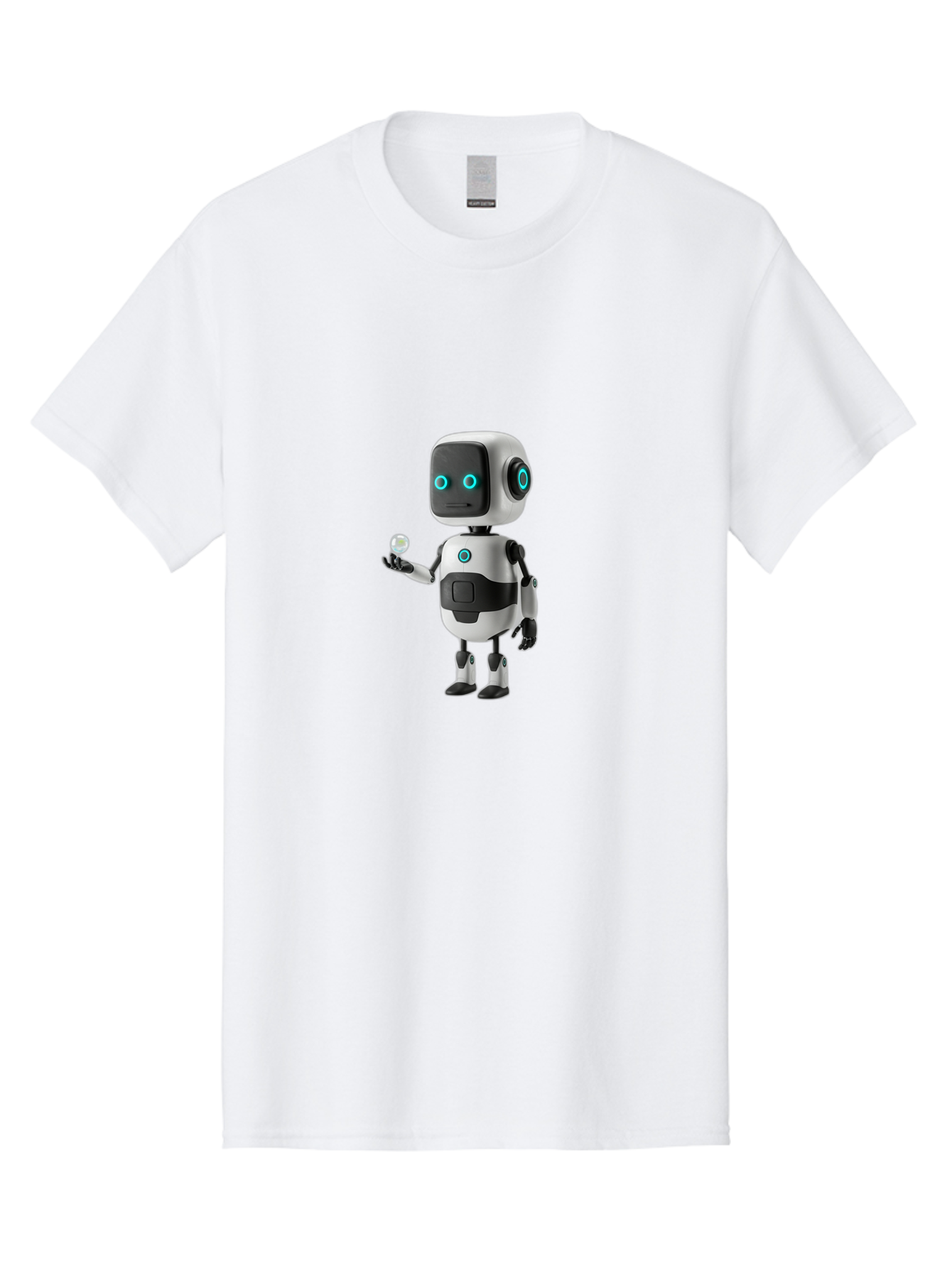 Robot-Character Men'S Graphic Tee, 100% Cotton, Comfortable Casual Summer Wear, Machine Washable, Cartoon Robot, Artificial Intelligence, Futuristic Technology, Robotic Design, Blue Glowing Eyes, Mechanical Body, 3D Rendering, Bab348