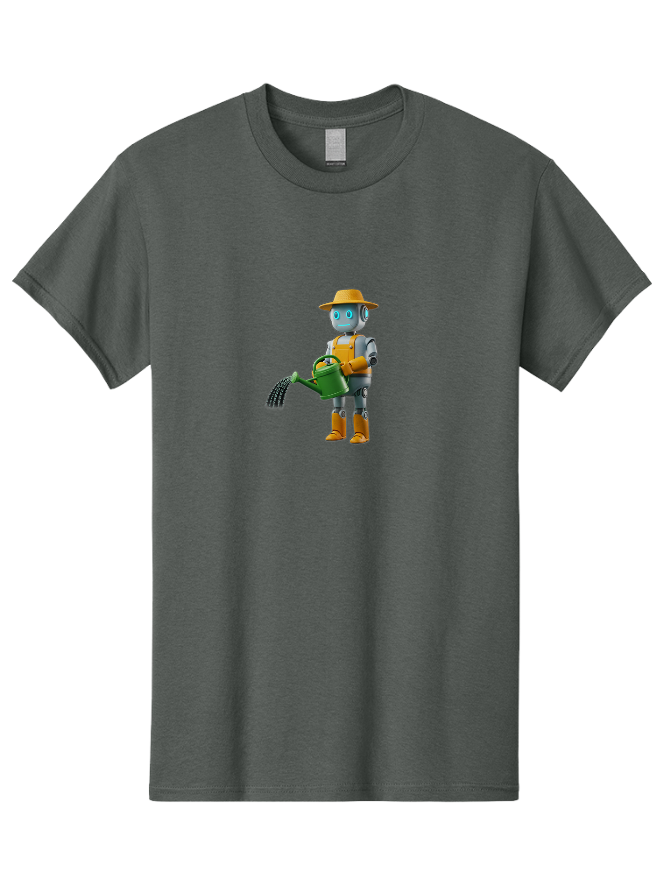 Robot-Gardener Men'S Graphic Tee, 100% Cotton, Comfortable Casual Summer Wear, Machine Washable, Robot Character, Gardening Robot, Watering Can, Yellow Hat, Orange Boots, Futuristic Gardening, Robotic Gardening Tools, Cartoon Robot, Bab350