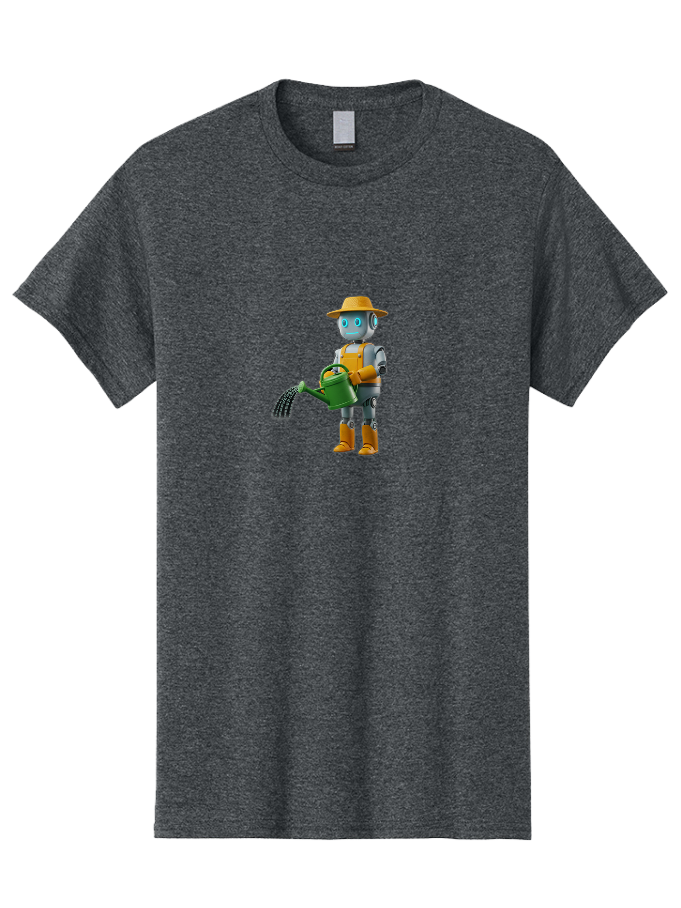 Robot-Gardener Men'S Graphic Tee, 100% Cotton, Comfortable Casual Summer Wear, Machine Washable, Robot Character, Gardening Robot, Watering Can, Yellow Hat, Orange Boots, Futuristic Gardening, Robotic Gardening Tools, Cartoon Robot, Bab350