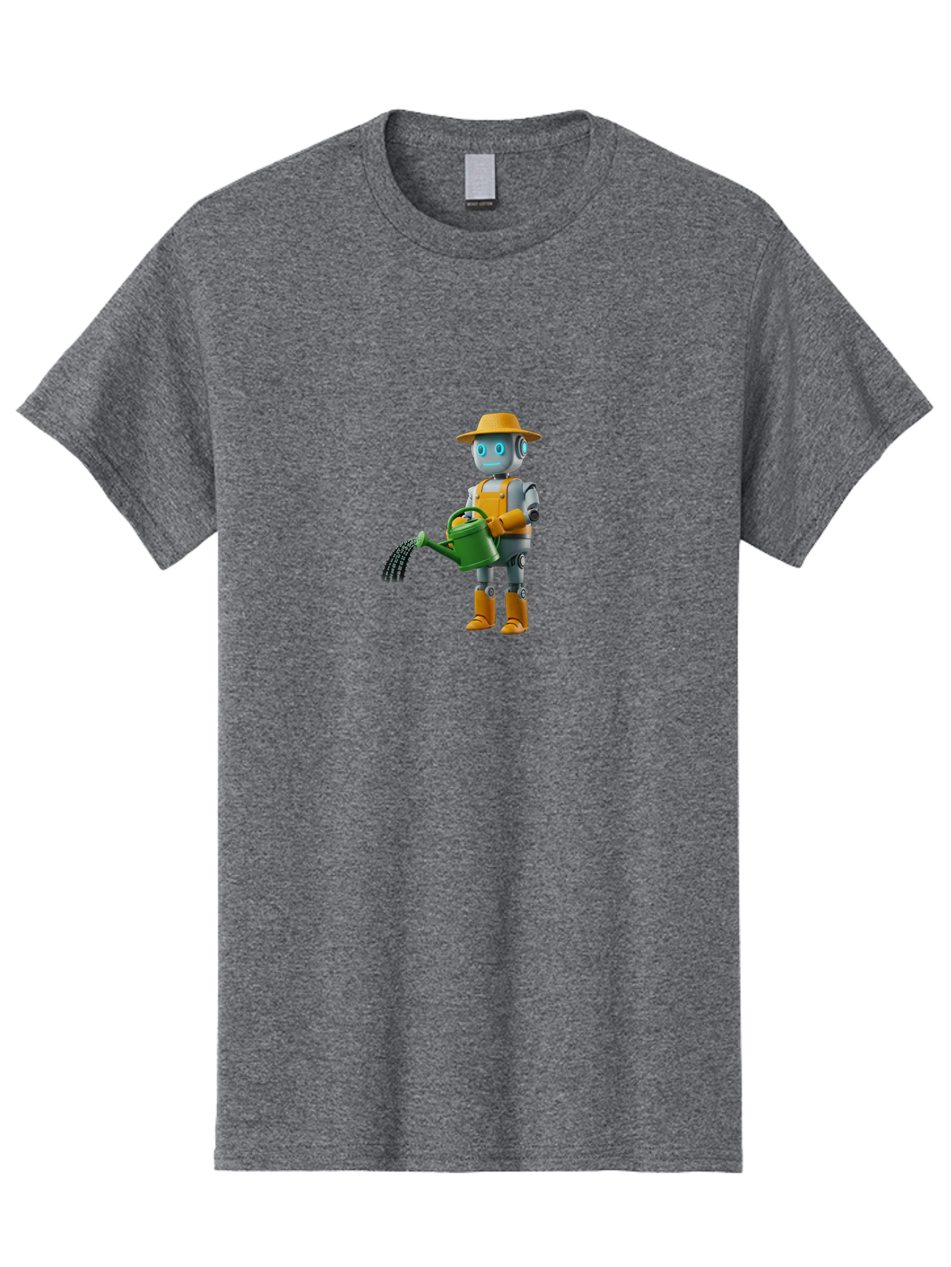 Robot-Gardener Men'S Graphic Tee, 100% Cotton, Comfortable Casual Summer Wear, Machine Washable, Robot Character, Gardening Robot, Watering Can, Yellow Hat, Orange Boots, Futuristic Gardening, Robotic Gardening Tools, Cartoon Robot, Bab350