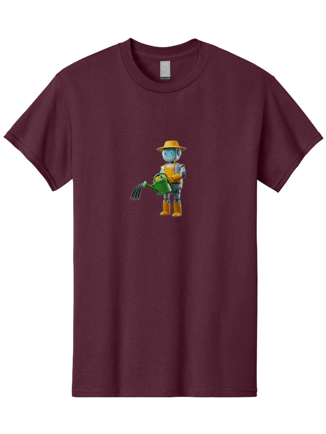 Robot-Gardener Men'S Graphic Tee, 100% Cotton, Comfortable Casual Summer Wear, Machine Washable, Robot Character, Gardening Robot, Watering Can, Yellow Hat, Orange Boots, Futuristic Gardening, Robotic Gardening Tools, Cartoon Robot, Bab350