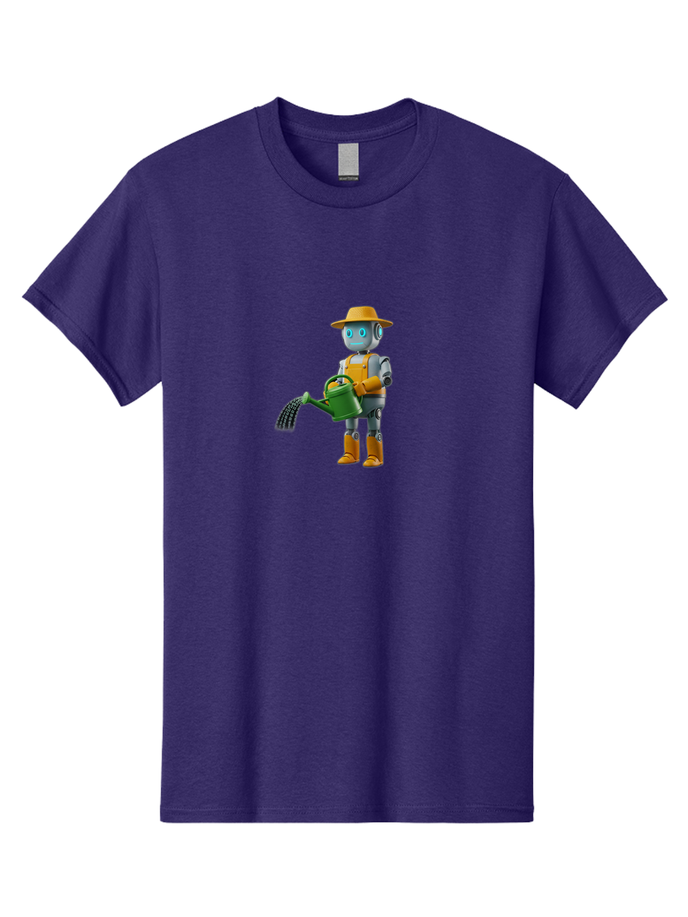 Robot-Gardener Men'S Graphic Tee, 100% Cotton, Comfortable Casual Summer Wear, Machine Washable, Robot Character, Gardening Robot, Watering Can, Yellow Hat, Orange Boots, Futuristic Gardening, Robotic Gardening Tools, Cartoon Robot, Bab350