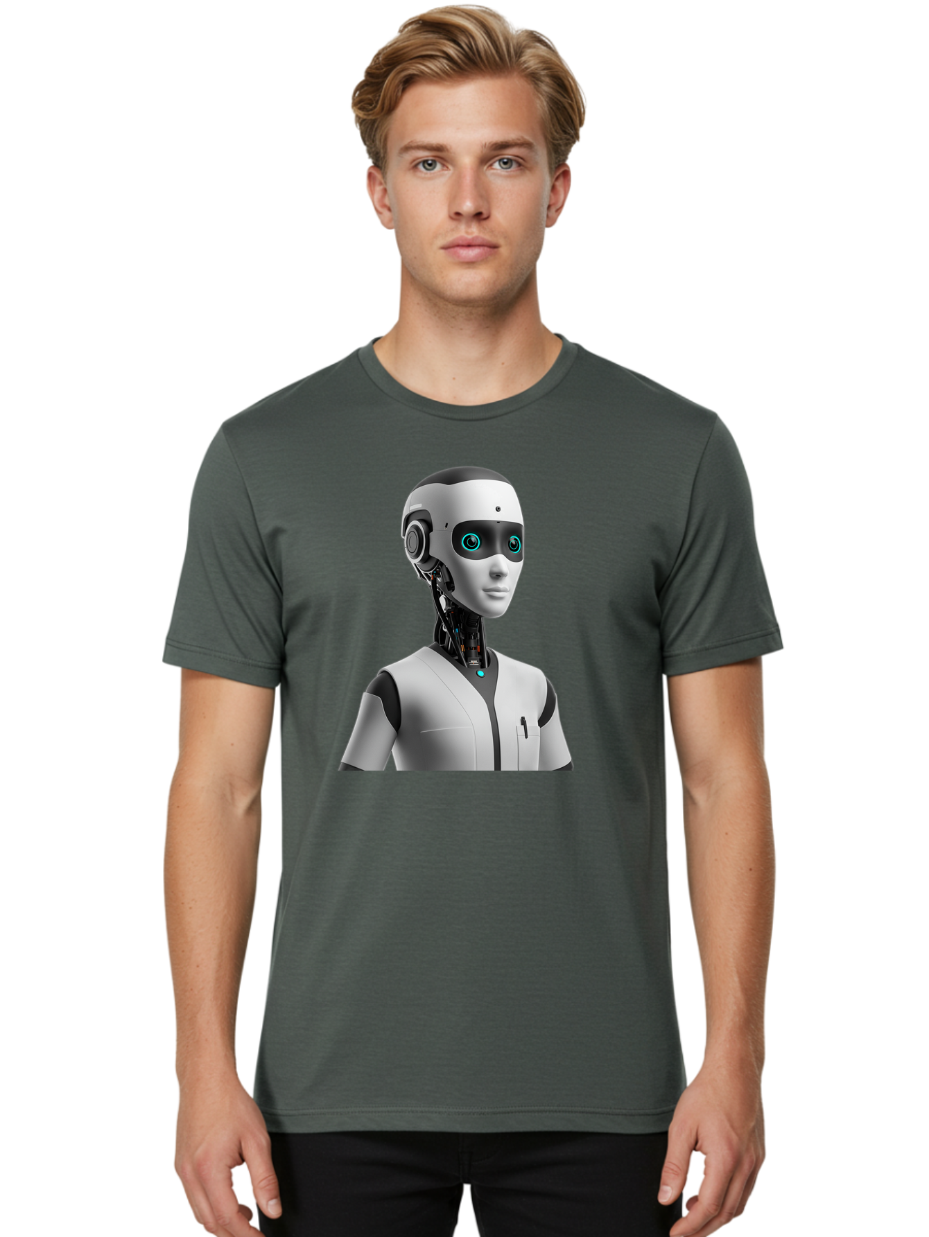 Robot-Head-1 Men'S Graphic Tee, 100% Cotton, Comfortable Casual Summer Wear, Machine Washable, Humanoid Robot, Futuristic Design, Artificial Intelligence, Robotic Features, Cybernetic Enhancements, Advanced Technology, Futuristic Character, Bab351