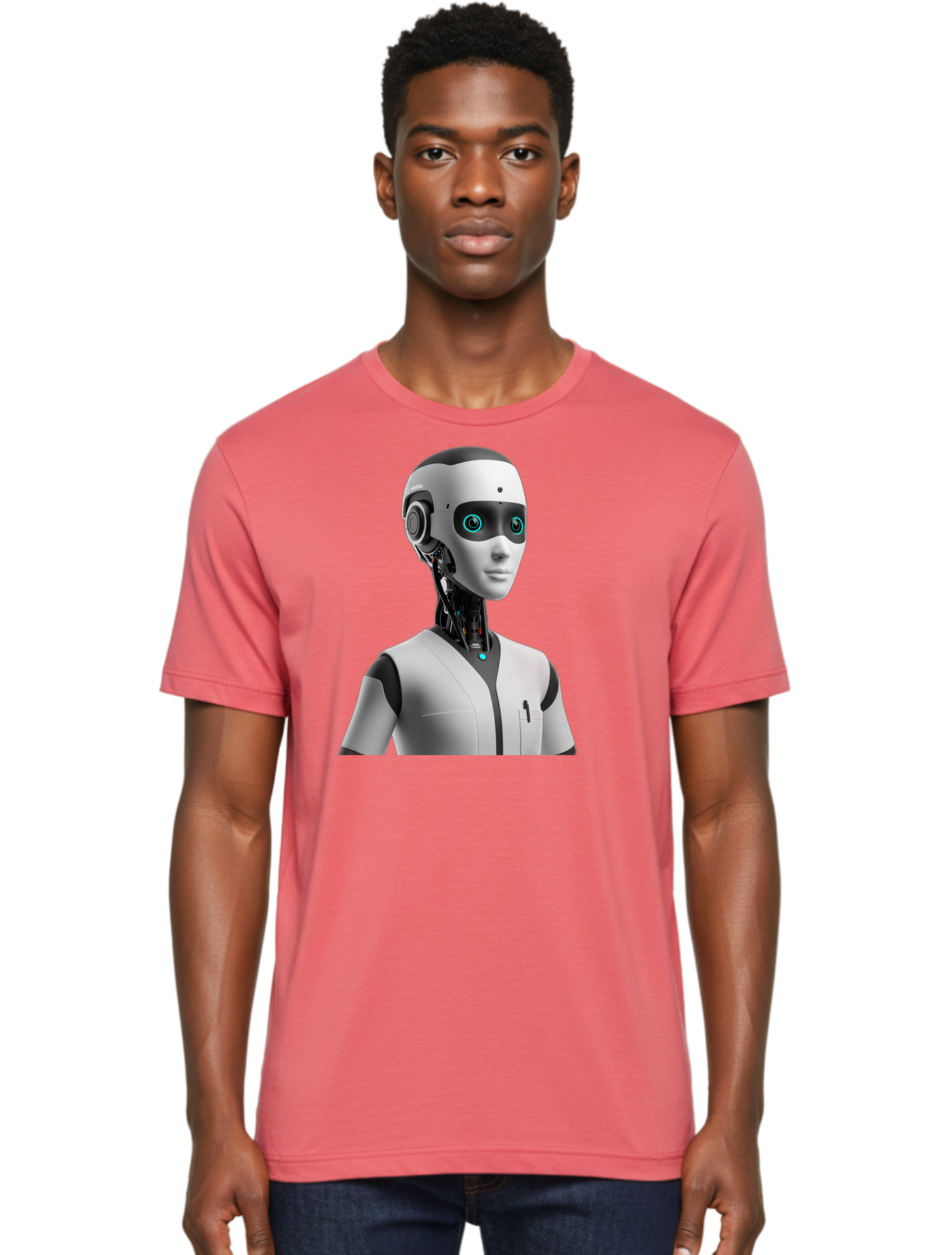 Robot-Head-1 Men'S Graphic Tee, 100% Cotton, Comfortable Casual Summer Wear, Machine Washable, Humanoid Robot, Futuristic Design, Artificial Intelligence, Robotic Features, Cybernetic Enhancements, Advanced Technology, Futuristic Character, Bab351