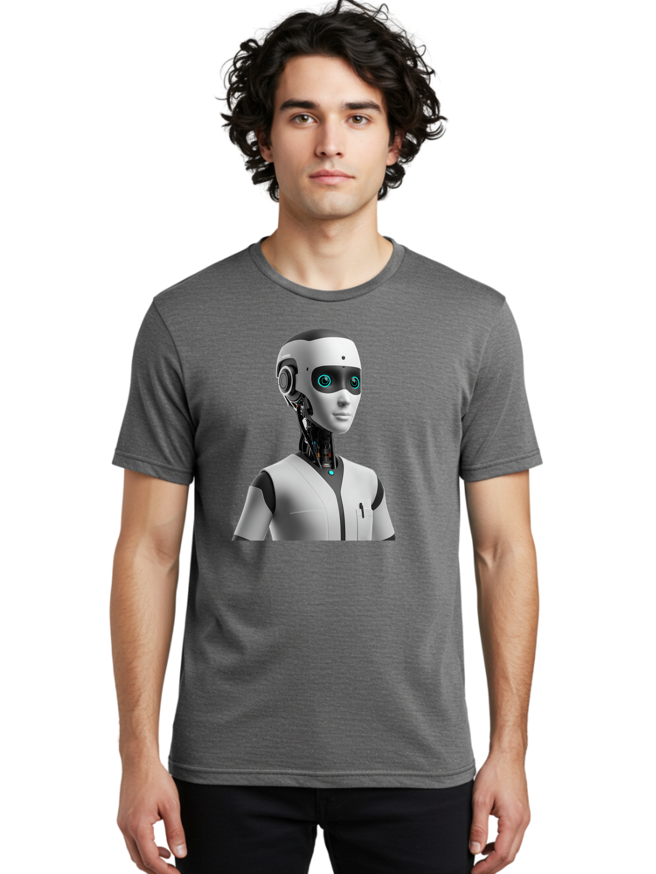 Robot-Head-1 Men'S Graphic Tee, 100% Cotton, Comfortable Casual Summer Wear, Machine Washable, Humanoid Robot, Futuristic Design, Artificial Intelligence, Robotic Features, Cybernetic Enhancements, Advanced Technology, Futuristic Character, Bab351