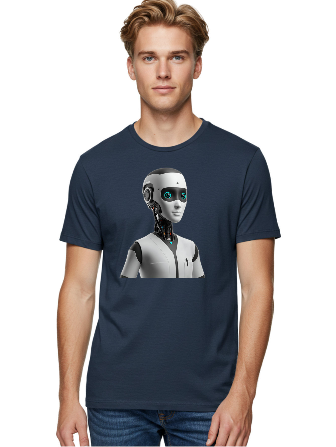 Robot-Head-1 Men'S Graphic Tee, 100% Cotton, Comfortable Casual Summer Wear, Machine Washable, Humanoid Robot, Futuristic Design, Artificial Intelligence, Robotic Features, Cybernetic Enhancements, Advanced Technology, Futuristic Character, Bab351