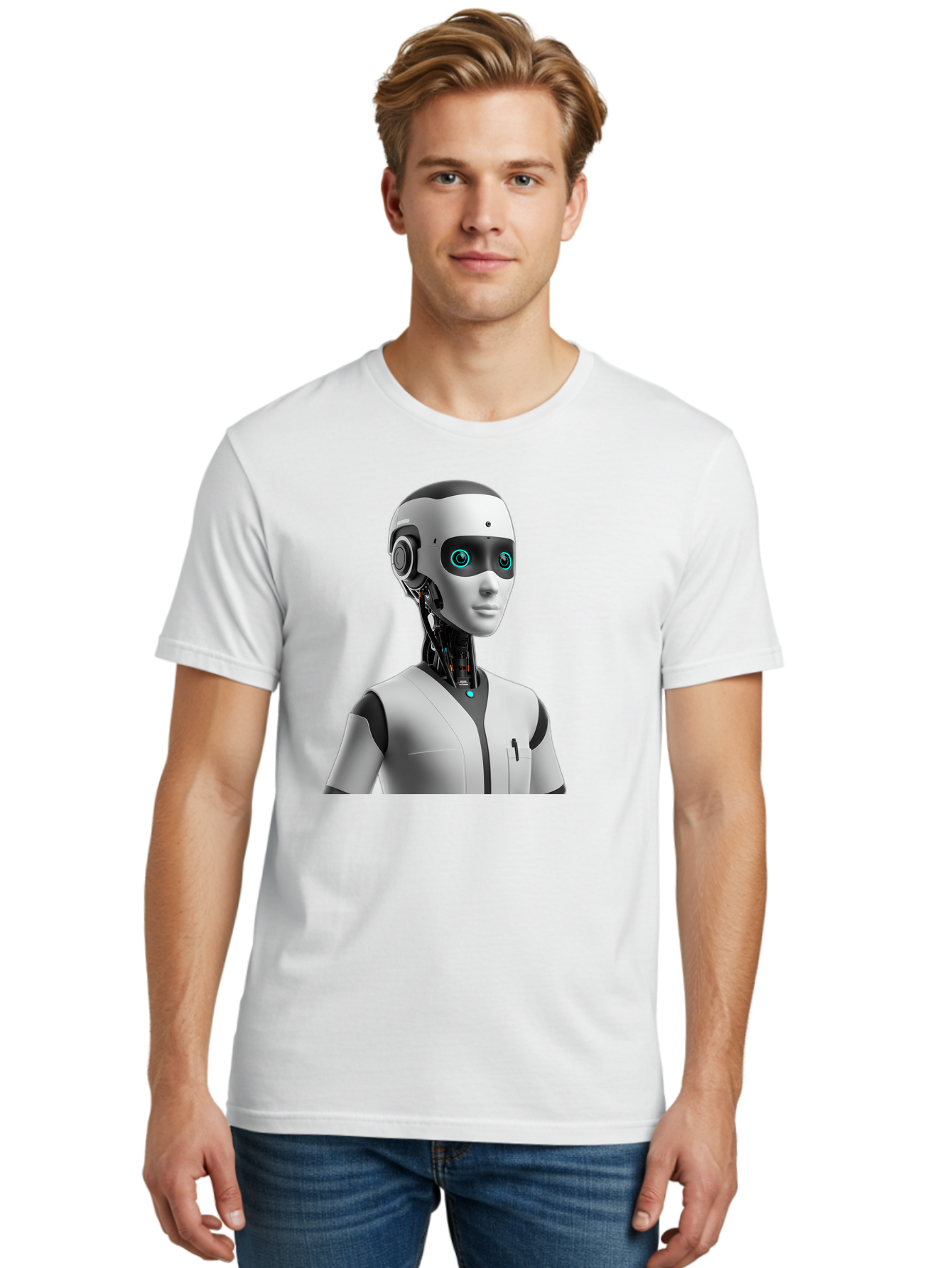 Robot-Head-1 Men'S Graphic Tee, 100% Cotton, Comfortable Casual Summer Wear, Machine Washable, Humanoid Robot, Futuristic Design, Artificial Intelligence, Robotic Features, Cybernetic Enhancements, Advanced Technology, Futuristic Character, Bab351