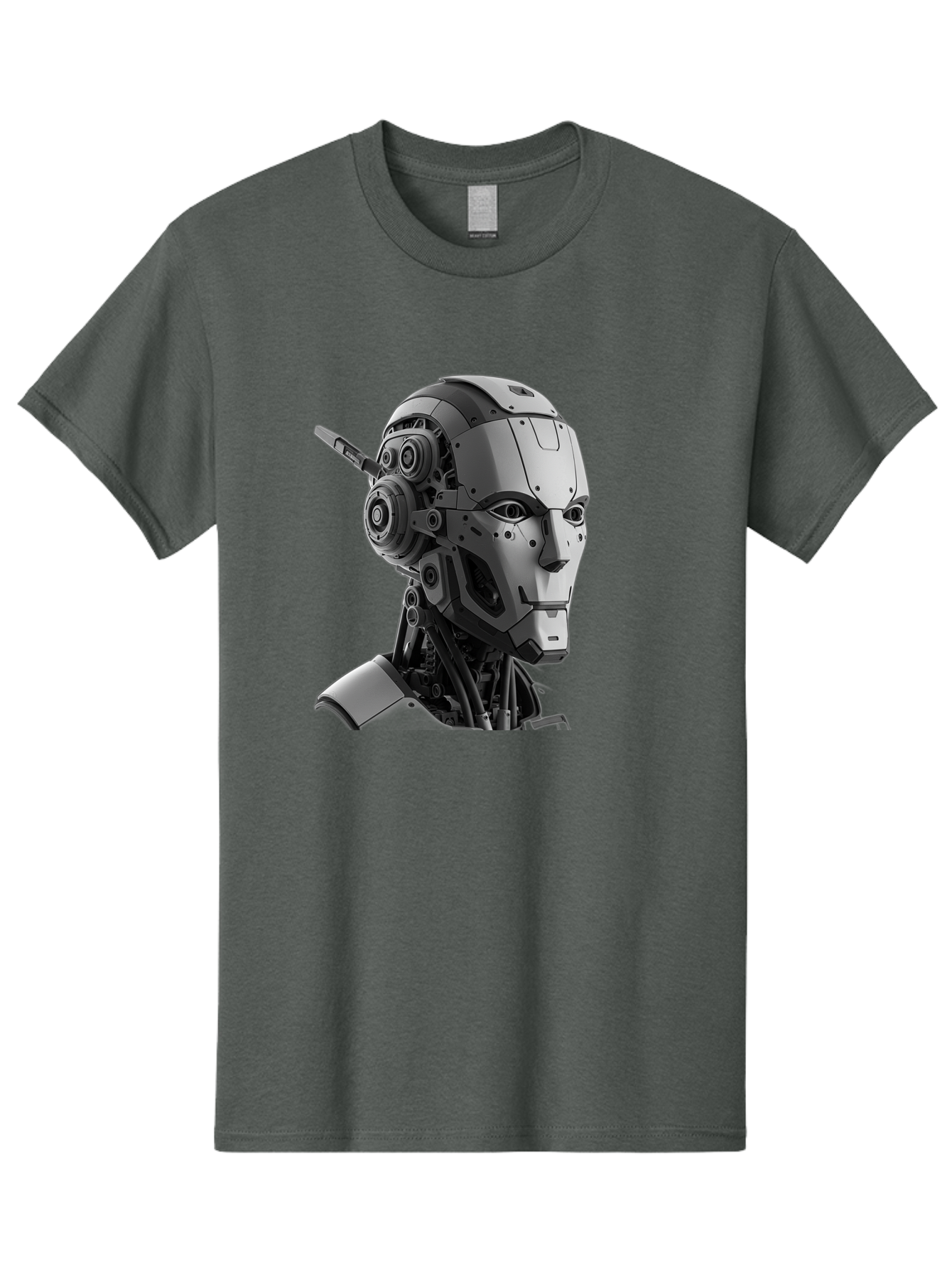 Robot-Head Men'S Graphic Tee, 100% Cotton, Comfortable Casual Summer Wear, Machine Washable, Robotic Head, Futuristic Design, Mechanical Face, Gray Metallic Finish, Technological Innovation, Advanced Robotics, Artificial Intelligence, Bab352