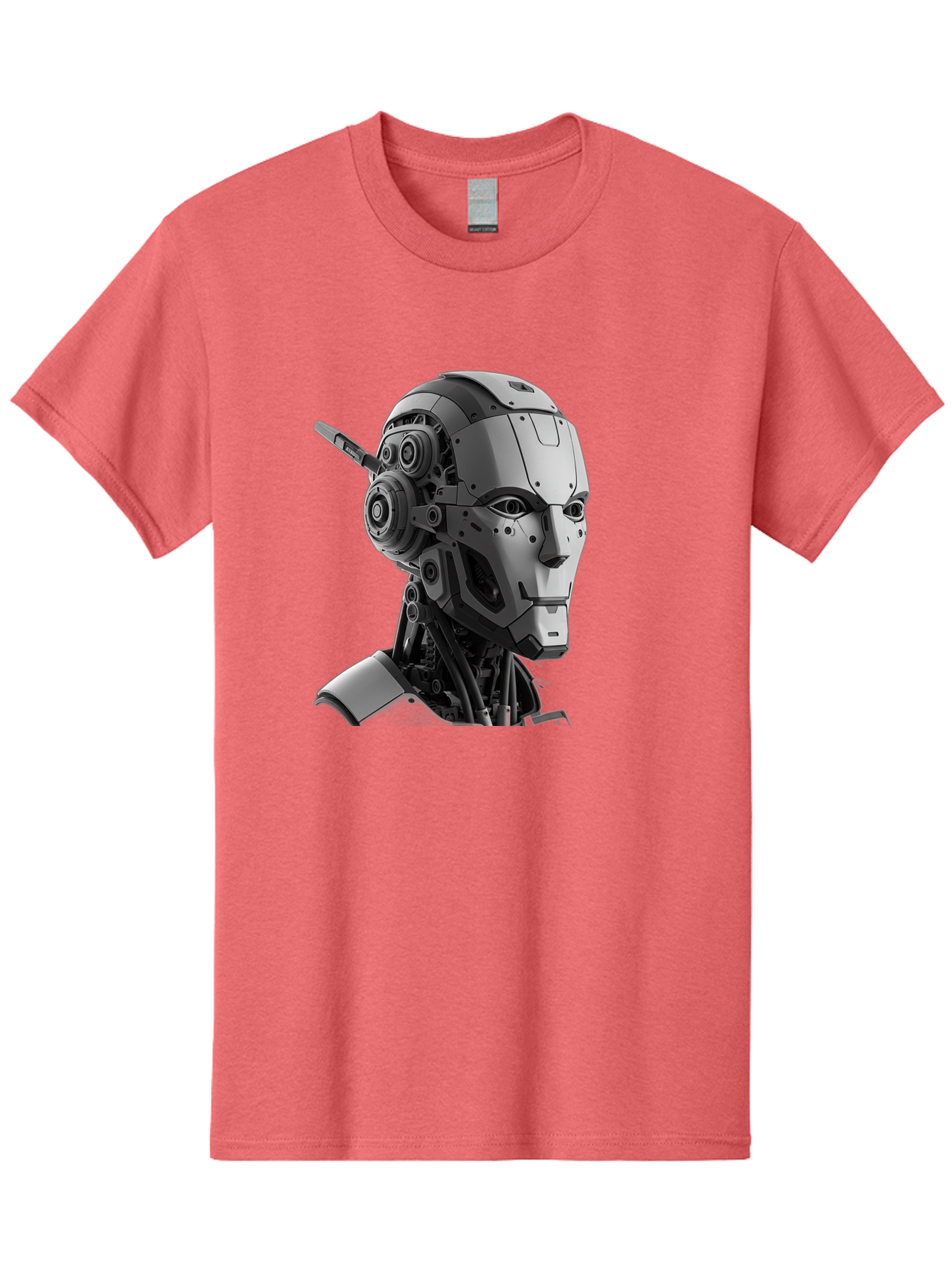 Robot-Head Men'S Graphic Tee, 100% Cotton, Comfortable Casual Summer Wear, Machine Washable, Robotic Head, Futuristic Design, Mechanical Face, Gray Metallic Finish, Technological Innovation, Advanced Robotics, Artificial Intelligence, Bab352