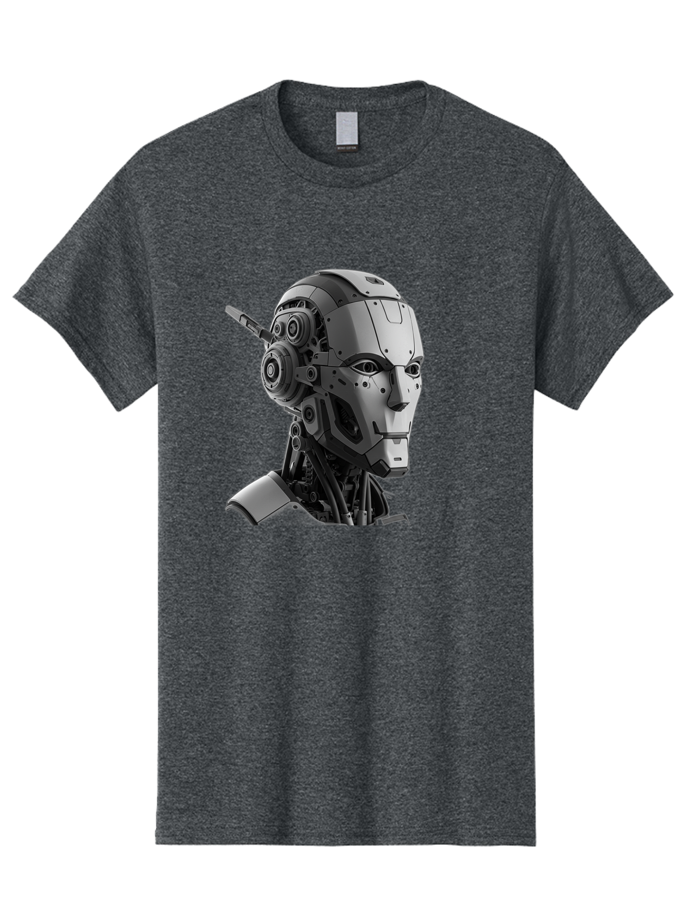 Robot-Head Men'S Graphic Tee, 100% Cotton, Comfortable Casual Summer Wear, Machine Washable, Robotic Head, Futuristic Design, Mechanical Face, Gray Metallic Finish, Technological Innovation, Advanced Robotics, Artificial Intelligence, Bab352
