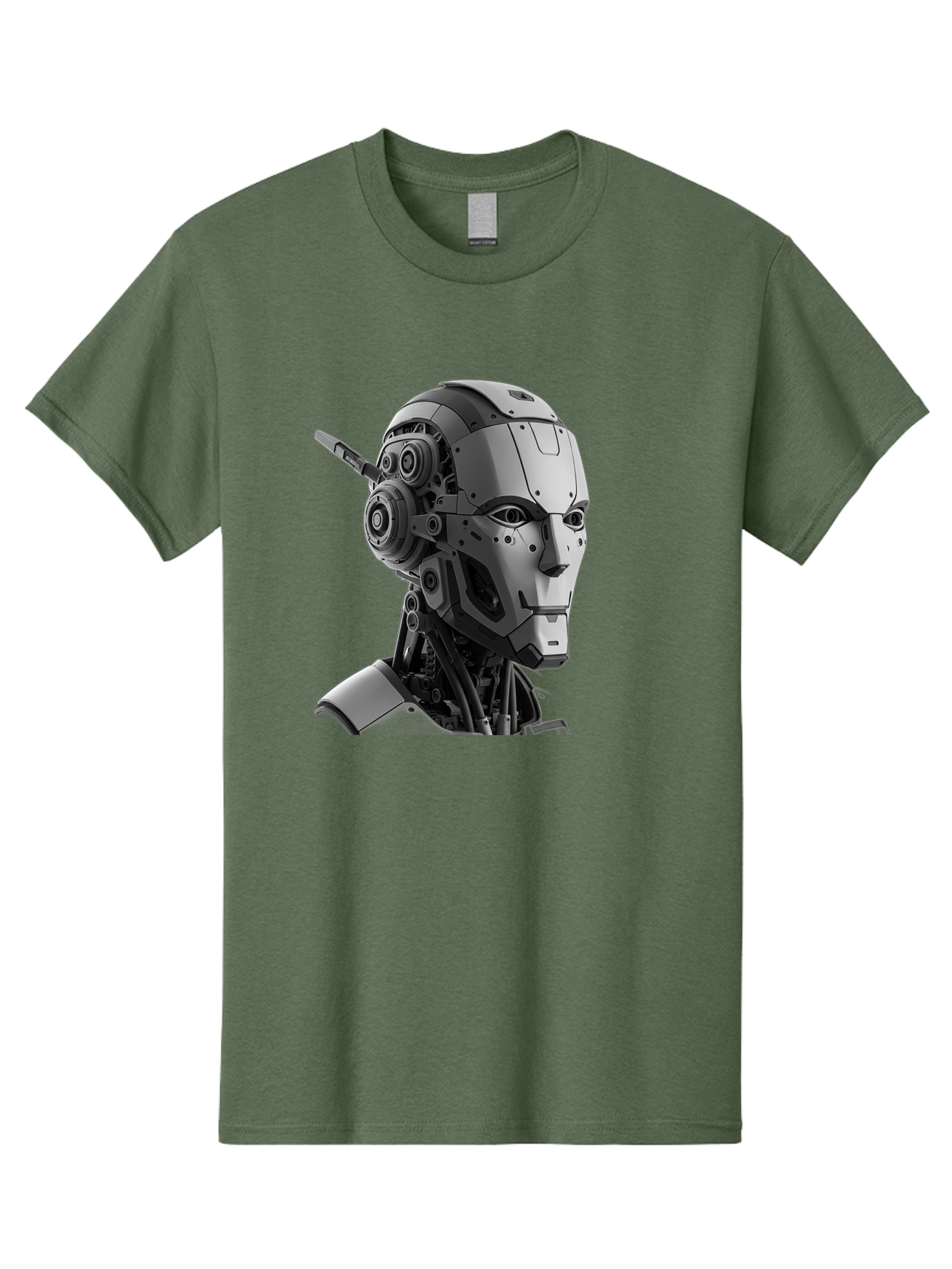 Robot-Head Men'S Graphic Tee, 100% Cotton, Comfortable Casual Summer Wear, Machine Washable, Robotic Head, Futuristic Design, Mechanical Face, Gray Metallic Finish, Technological Innovation, Advanced Robotics, Artificial Intelligence, Bab352
