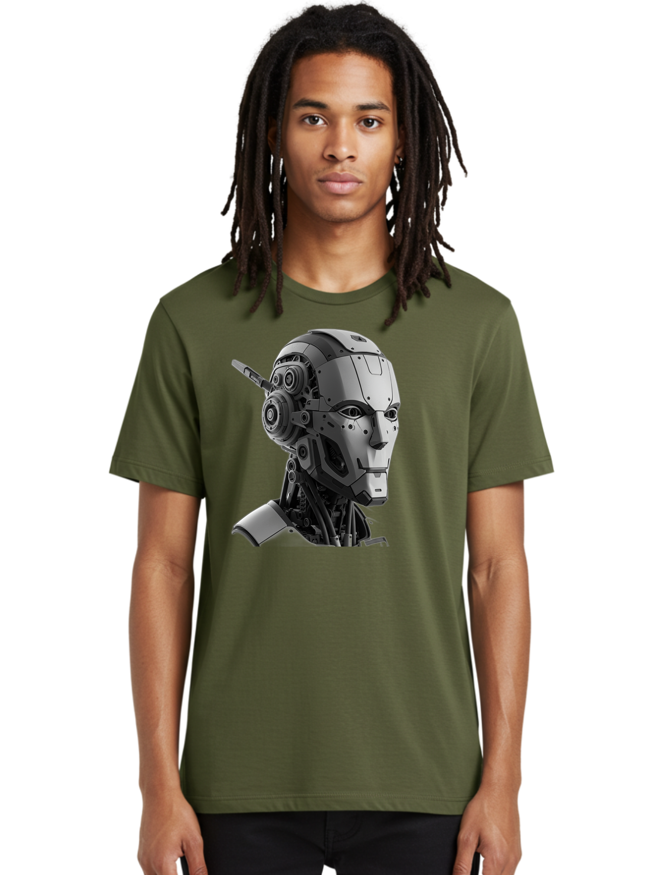 Robot-Head Men'S Graphic Tee, 100% Cotton, Comfortable Casual Summer Wear, Machine Washable, Robotic Head, Futuristic Design, Mechanical Face, Gray Metallic Finish, Technological Innovation, Advanced Robotics, Artificial Intelligence, Bab352