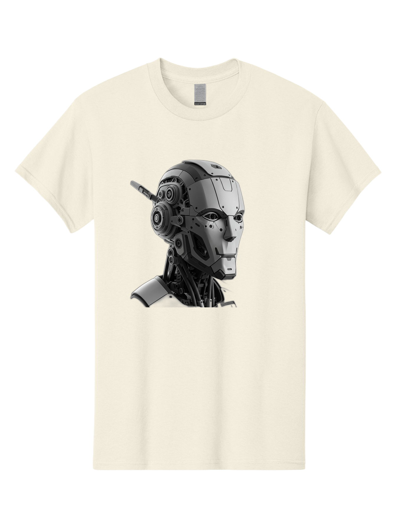 Robot-Head Men'S Graphic Tee, 100% Cotton, Comfortable Casual Summer Wear, Machine Washable, Robotic Head, Futuristic Design, Mechanical Face, Gray Metallic Finish, Technological Innovation, Advanced Robotics, Artificial Intelligence, Bab352