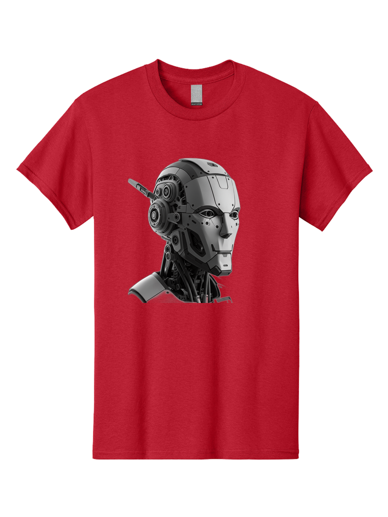 Robot-Head Men'S Graphic Tee, 100% Cotton, Comfortable Casual Summer Wear, Machine Washable, Robotic Head, Futuristic Design, Mechanical Face, Gray Metallic Finish, Technological Innovation, Advanced Robotics, Artificial Intelligence, Bab352
