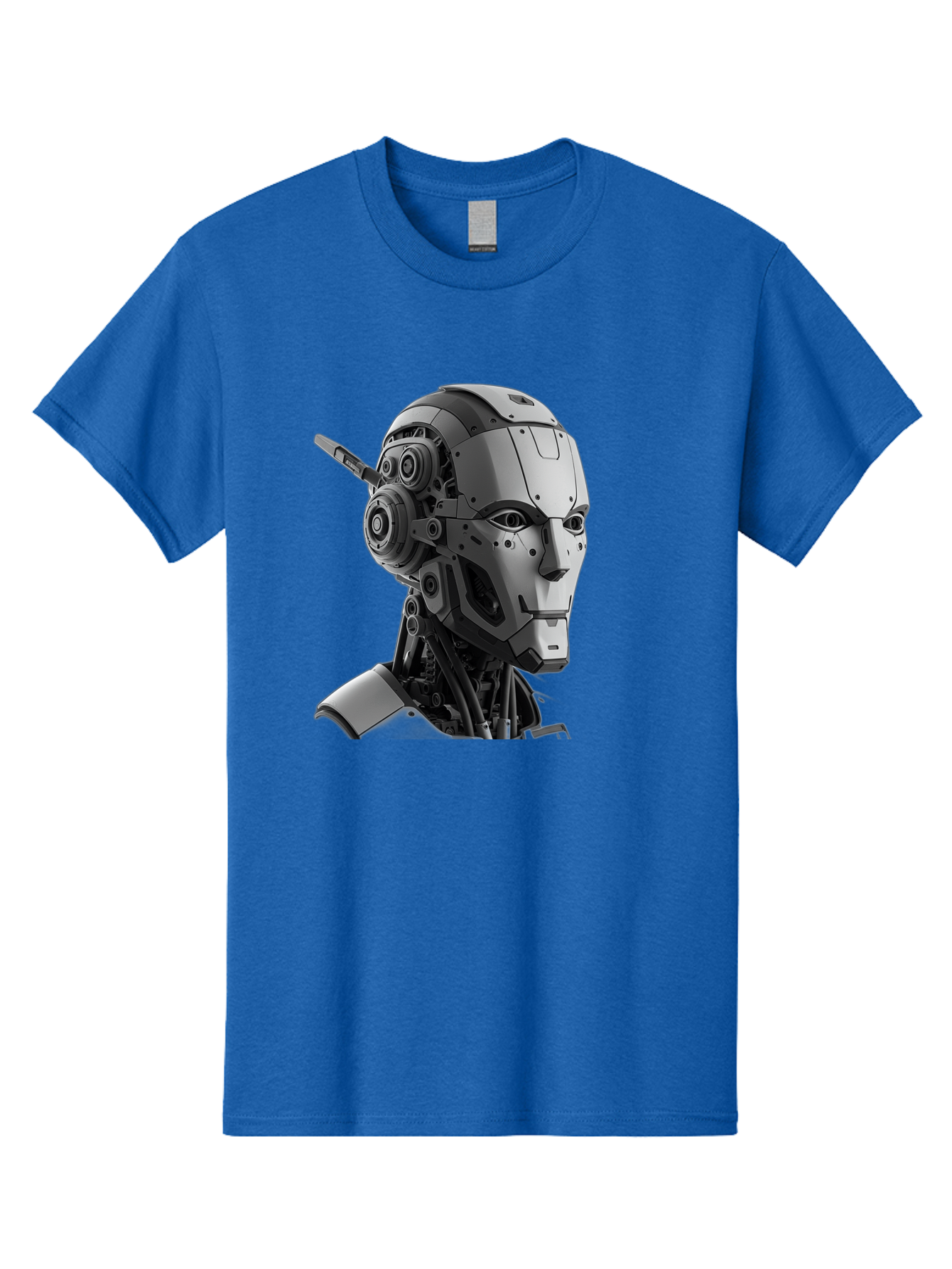 Robot-Head Men'S Graphic Tee, 100% Cotton, Comfortable Casual Summer Wear, Machine Washable, Robotic Head, Futuristic Design, Mechanical Face, Gray Metallic Finish, Technological Innovation, Advanced Robotics, Artificial Intelligence, Bab352