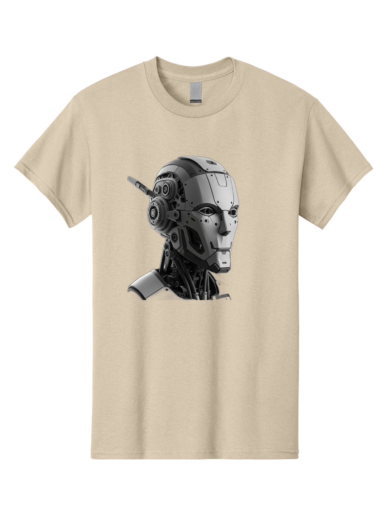Robot-Head Men'S Graphic Tee, 100% Cotton, Comfortable Casual Summer Wear, Machine Washable, Robotic Head, Futuristic Design, Mechanical Face, Gray Metallic Finish, Technological Innovation, Advanced Robotics, Artificial Intelligence, Bab352