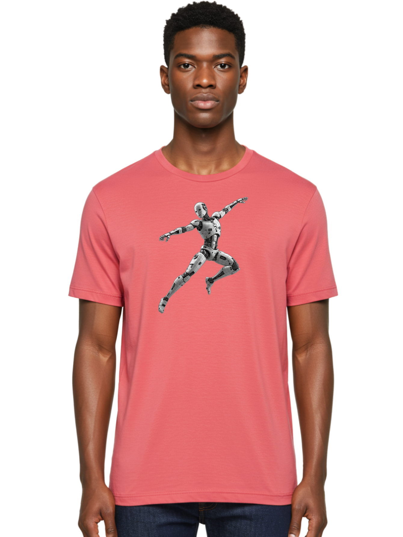 Robot-In-Mid-Air Men'S Graphic Tee, 100% Cotton, Comfortable Casual Summer Wear, Machine Washable, Robot In Mid-Air, Robotic Dance, Futuristic Technology, Robotic Limbs, Mechanical Movement, Silver Robot, Futuristic Design, Modern Android, Bab354