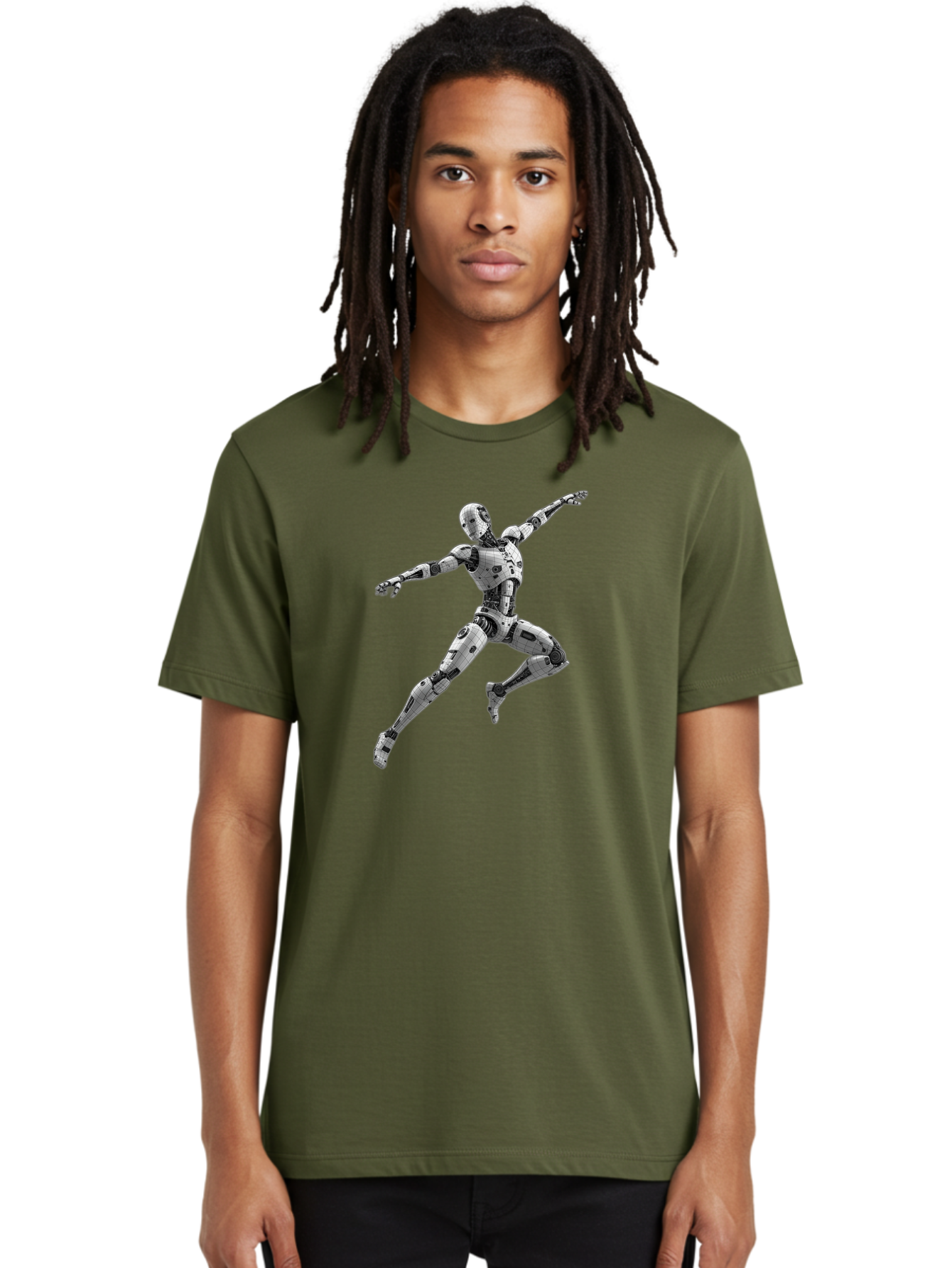 Robot-In-Mid-Air Men'S Graphic Tee, 100% Cotton, Comfortable Casual Summer Wear, Machine Washable, Robot In Mid-Air, Robotic Dance, Futuristic Technology, Robotic Limbs, Mechanical Movement, Silver Robot, Futuristic Design, Modern Android, Bab354