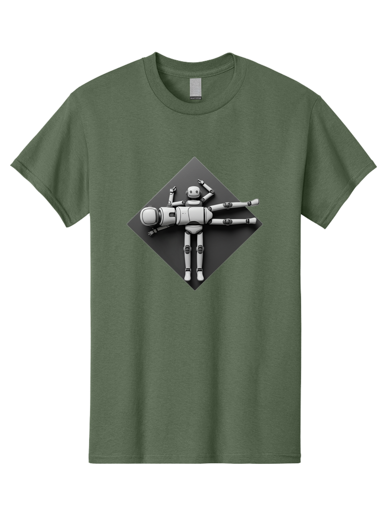 Robot-On-Dark-Square Men'S Graphic Tee, 100% Cotton, Comfortable Casual Summer Wear, Machine Washable, Robot Lying Down, Relaxation Pose, Mechanical Body, Futuristic Design, Artificial Intelligence, Modern Technology, Robot Resting, Bab355