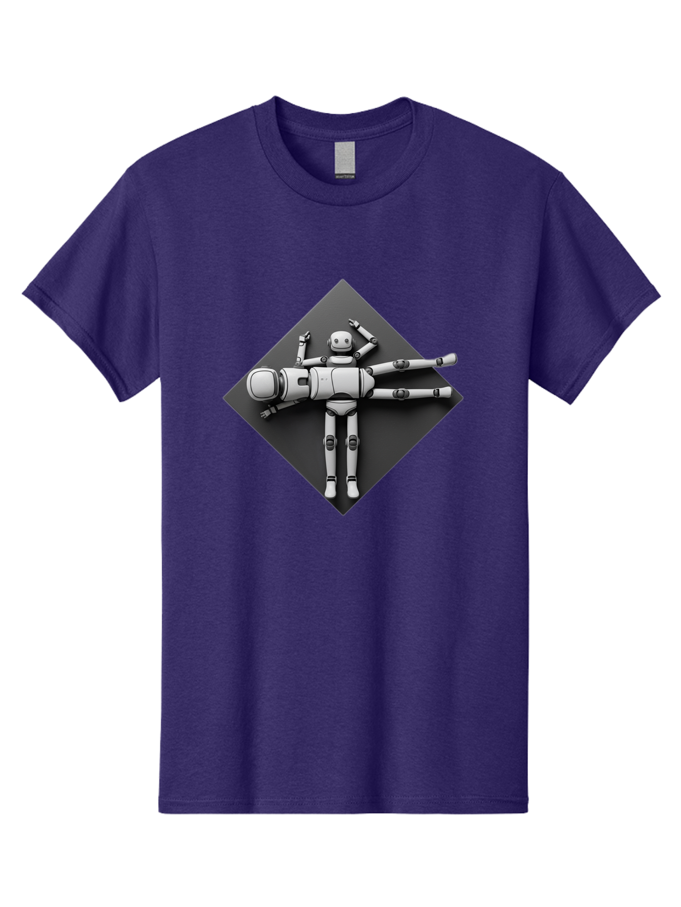 Robot-On-Dark-Square Men'S Graphic Tee, 100% Cotton, Comfortable Casual Summer Wear, Machine Washable, Robot Lying Down, Relaxation Pose, Mechanical Body, Futuristic Design, Artificial Intelligence, Modern Technology, Robot Resting, Bab355