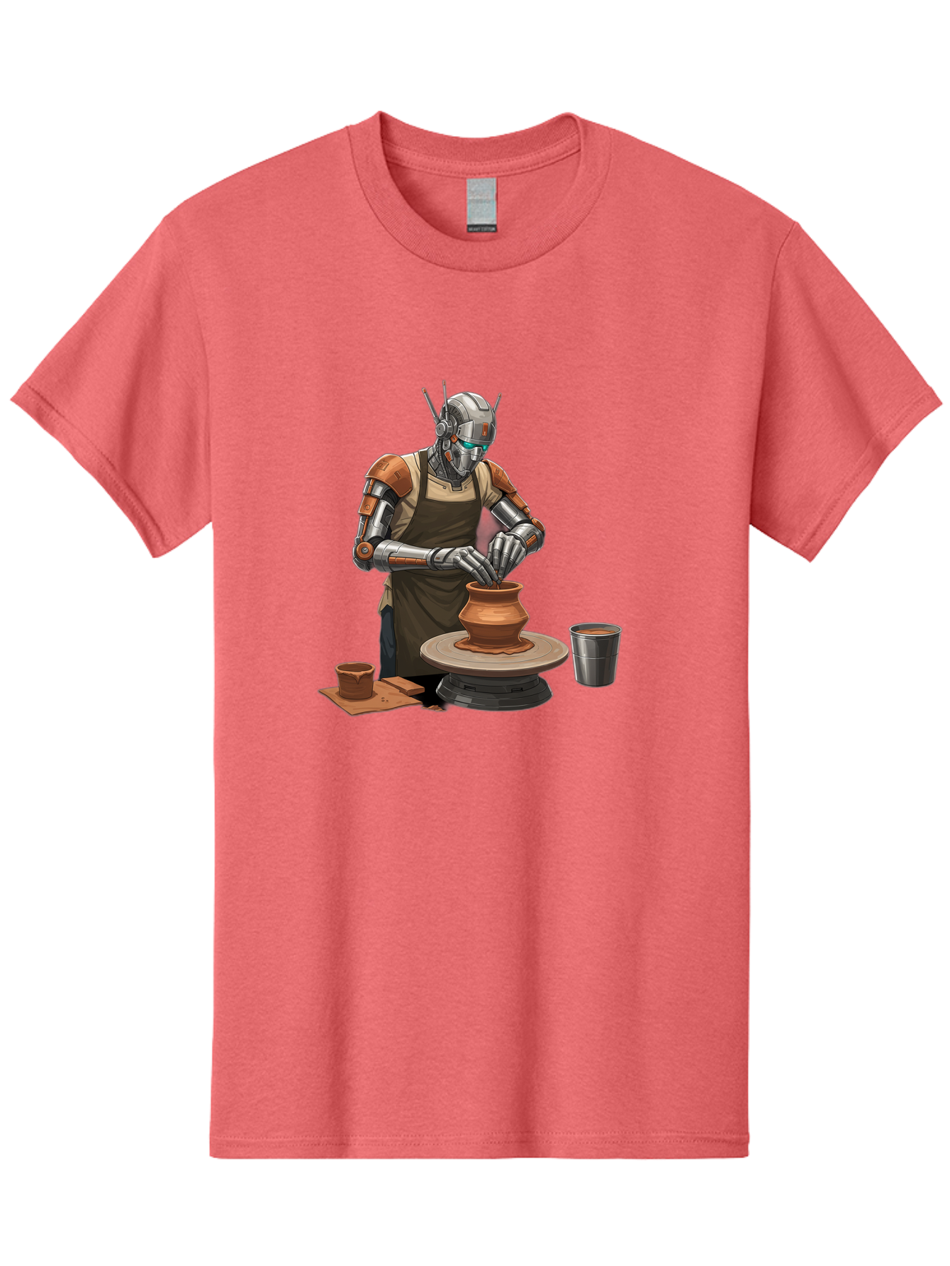Robot-Potter Men'S Graphic Tee, 100% Cotton, Comfortable Casual Summer Wear, Machine Washable, Robot On Pottery Wheel, Clay Pot, Metal Cup, Robotic Hands, Creative Artwork, Futuristic Pottery, Artistic Creation, Mechanical Craftsmanship, Bab356