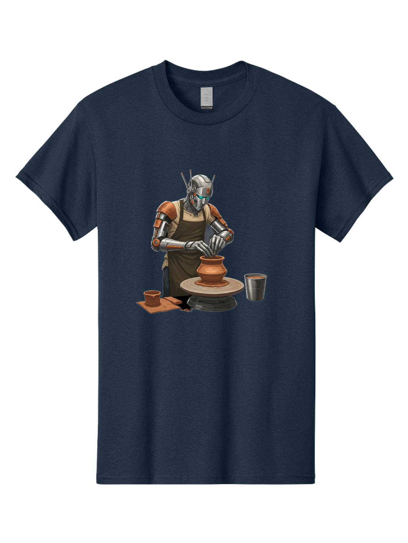 Robot-Potter Men'S Graphic Tee, 100% Cotton, Comfortable Casual Summer Wear, Machine Washable, Robot On Pottery Wheel, Clay Pot, Metal Cup, Robotic Hands, Creative Artwork, Futuristic Pottery, Artistic Creation, Mechanical Craftsmanship, Bab356