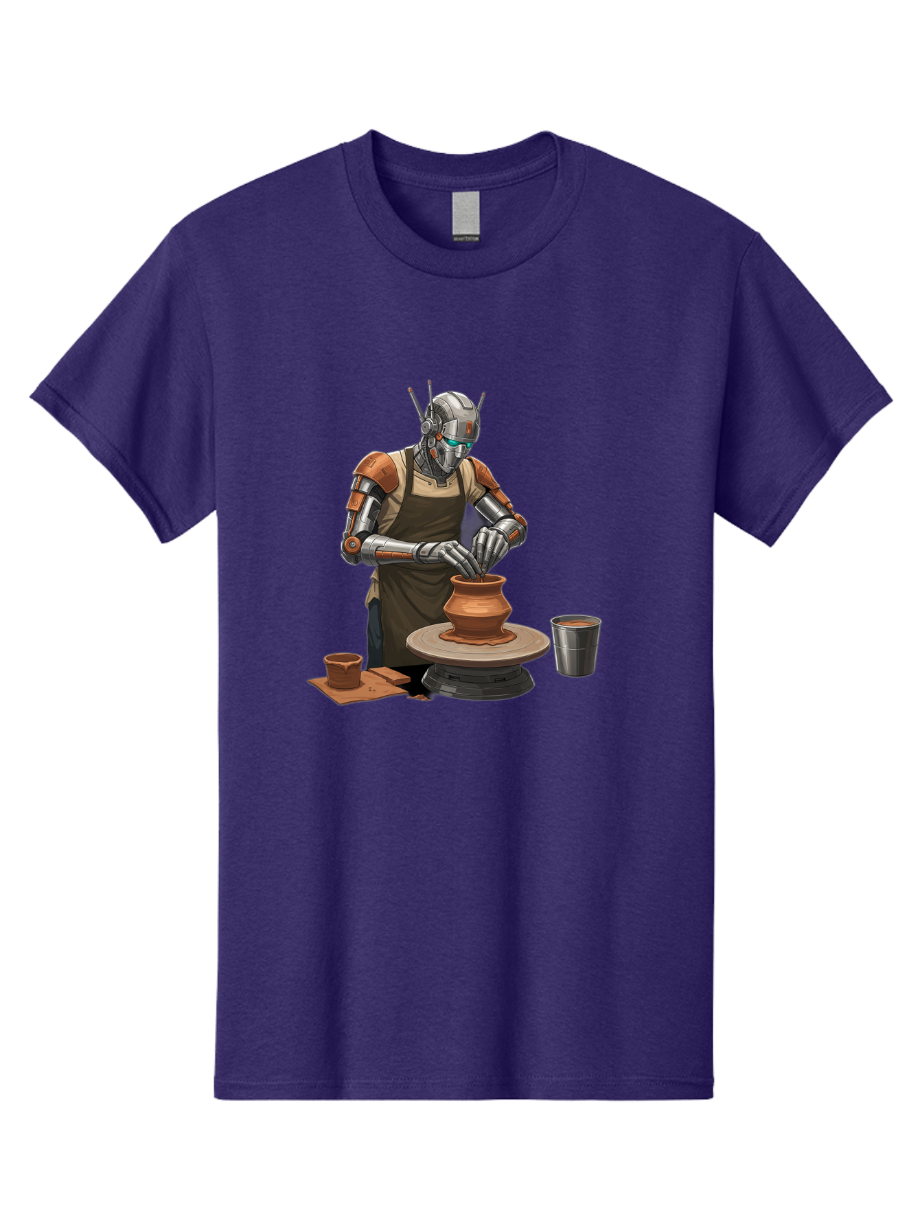 Robot-Potter Men'S Graphic Tee, 100% Cotton, Comfortable Casual Summer Wear, Machine Washable, Robot On Pottery Wheel, Clay Pot, Metal Cup, Robotic Hands, Creative Artwork, Futuristic Pottery, Artistic Creation, Mechanical Craftsmanship, Bab356