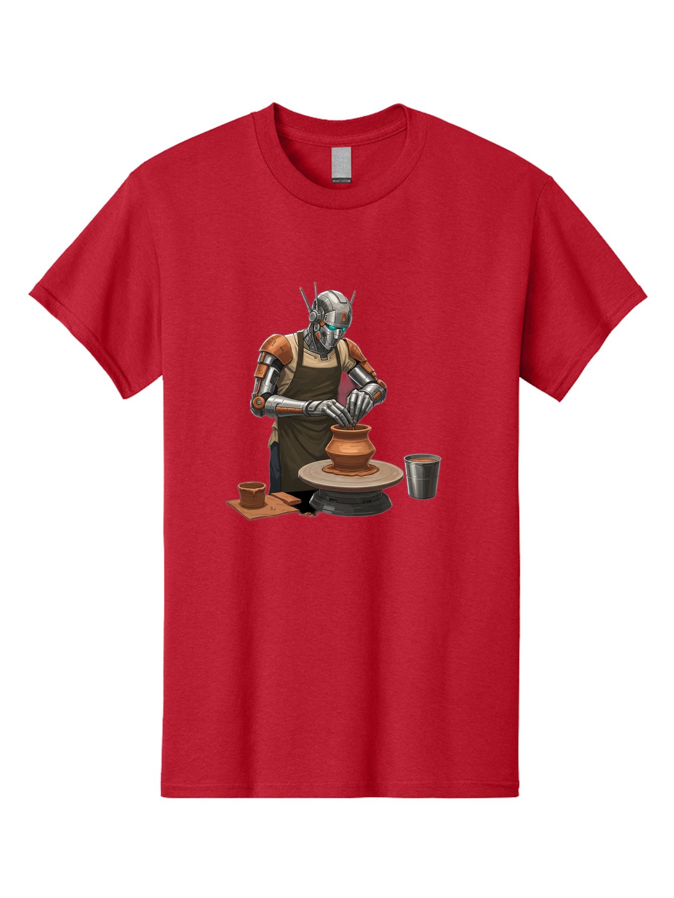 Robot-Potter Men'S Graphic Tee, 100% Cotton, Comfortable Casual Summer Wear, Machine Washable, Robot On Pottery Wheel, Clay Pot, Metal Cup, Robotic Hands, Creative Artwork, Futuristic Pottery, Artistic Creation, Mechanical Craftsmanship, Bab356
