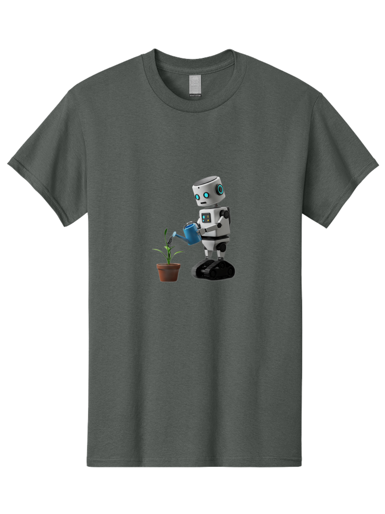 Robot-Watering-Plant Men'S Graphic Tee, 100% Cotton, Comfortable Casual Summer Wear, Machine Washable, Robot Watering Plant, Futuristic Gardening, Artificial Intelligence, Robotic Care, Potted Plant, Blue Watering Can, Robotic Technology, Bab357