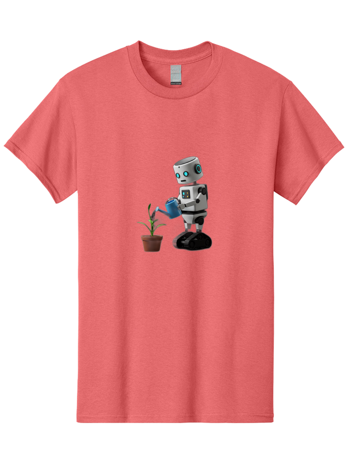 Robot-Watering-Plant Men'S Graphic Tee, 100% Cotton, Comfortable Casual Summer Wear, Machine Washable, Robot Watering Plant, Futuristic Gardening, Artificial Intelligence, Robotic Care, Potted Plant, Blue Watering Can, Robotic Technology, Bab357