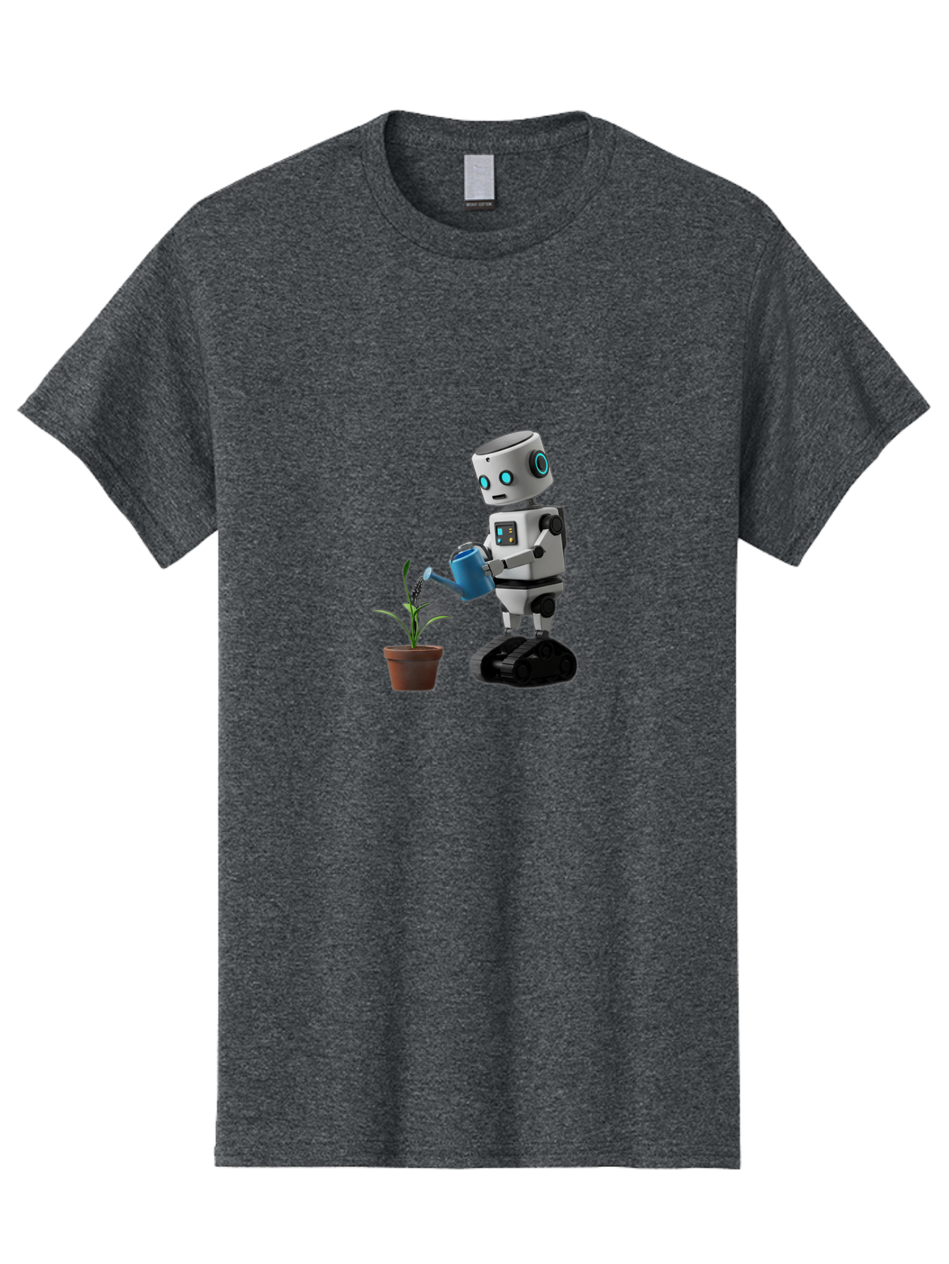Robot-Watering-Plant Men'S Graphic Tee, 100% Cotton, Comfortable Casual Summer Wear, Machine Washable, Robot Watering Plant, Futuristic Gardening, Artificial Intelligence, Robotic Care, Potted Plant, Blue Watering Can, Robotic Technology, Bab357