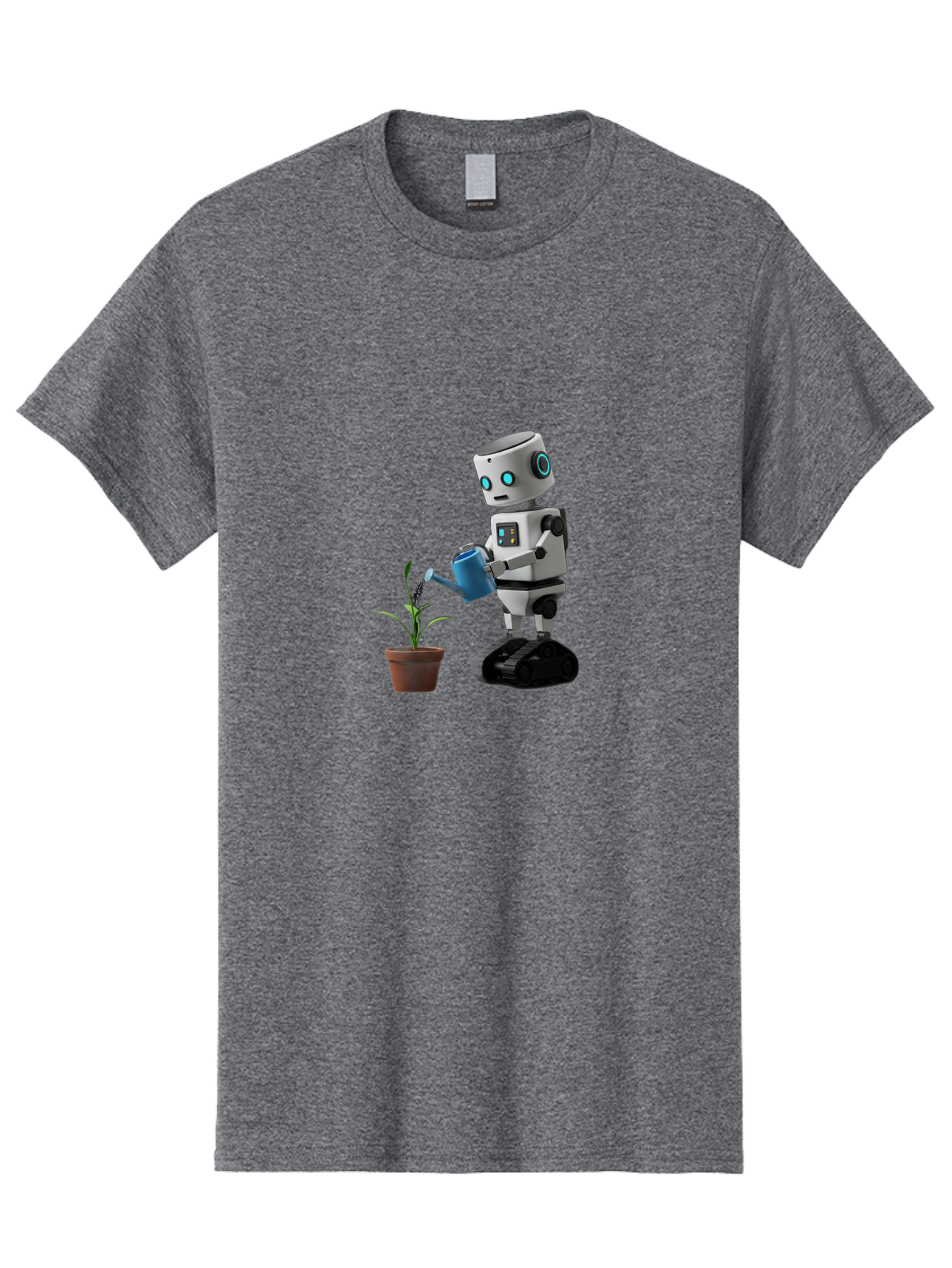 Robot-Watering-Plant Men'S Graphic Tee, 100% Cotton, Comfortable Casual Summer Wear, Machine Washable, Robot Watering Plant, Futuristic Gardening, Artificial Intelligence, Robotic Care, Potted Plant, Blue Watering Can, Robotic Technology, Bab357