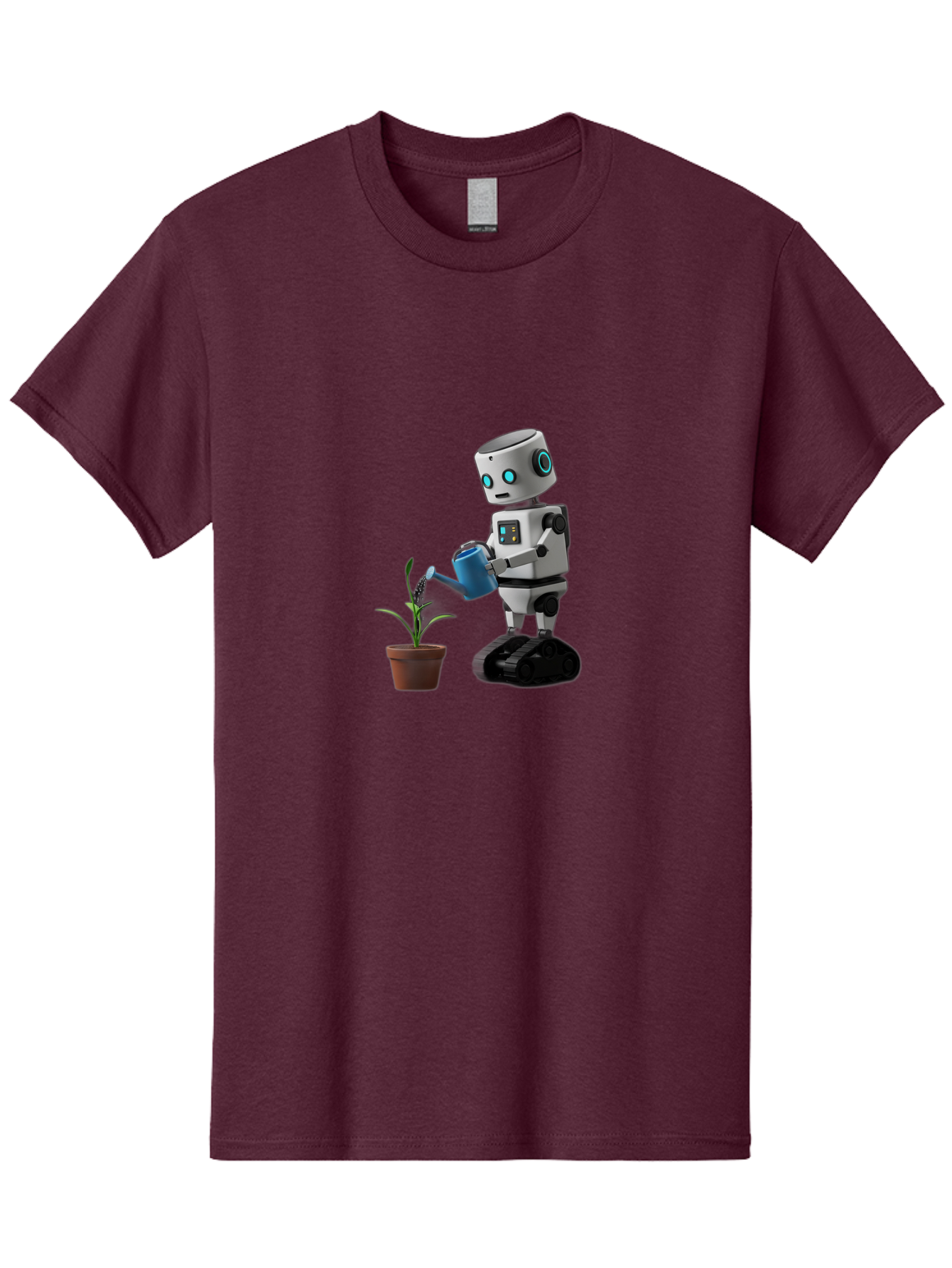 Robot-Watering-Plant Men'S Graphic Tee, 100% Cotton, Comfortable Casual Summer Wear, Machine Washable, Robot Watering Plant, Futuristic Gardening, Artificial Intelligence, Robotic Care, Potted Plant, Blue Watering Can, Robotic Technology, Bab357