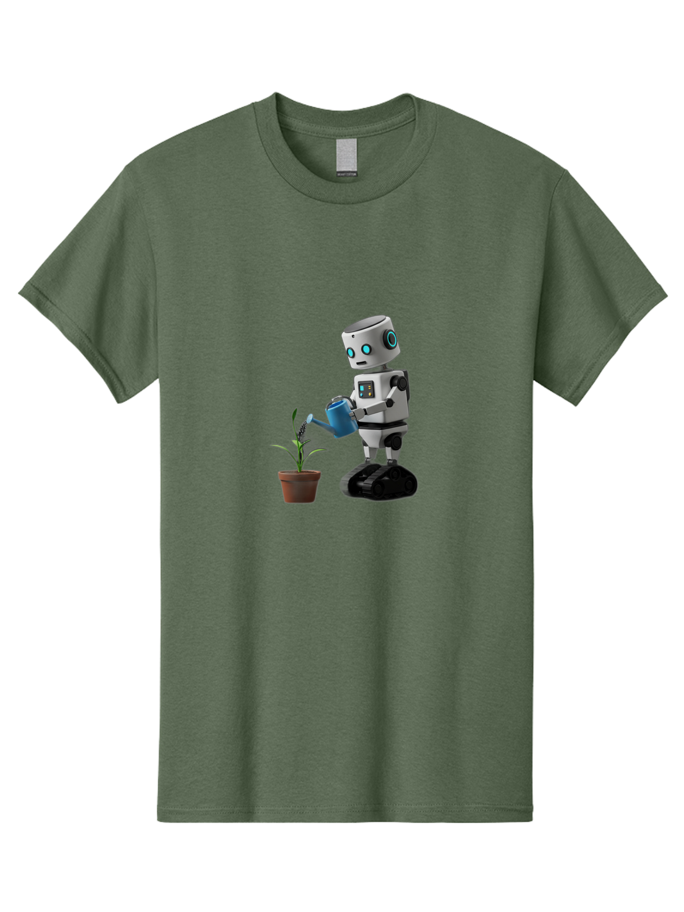 Robot-Watering-Plant Men'S Graphic Tee, 100% Cotton, Comfortable Casual Summer Wear, Machine Washable, Robot Watering Plant, Futuristic Gardening, Artificial Intelligence, Robotic Care, Potted Plant, Blue Watering Can, Robotic Technology, Bab357