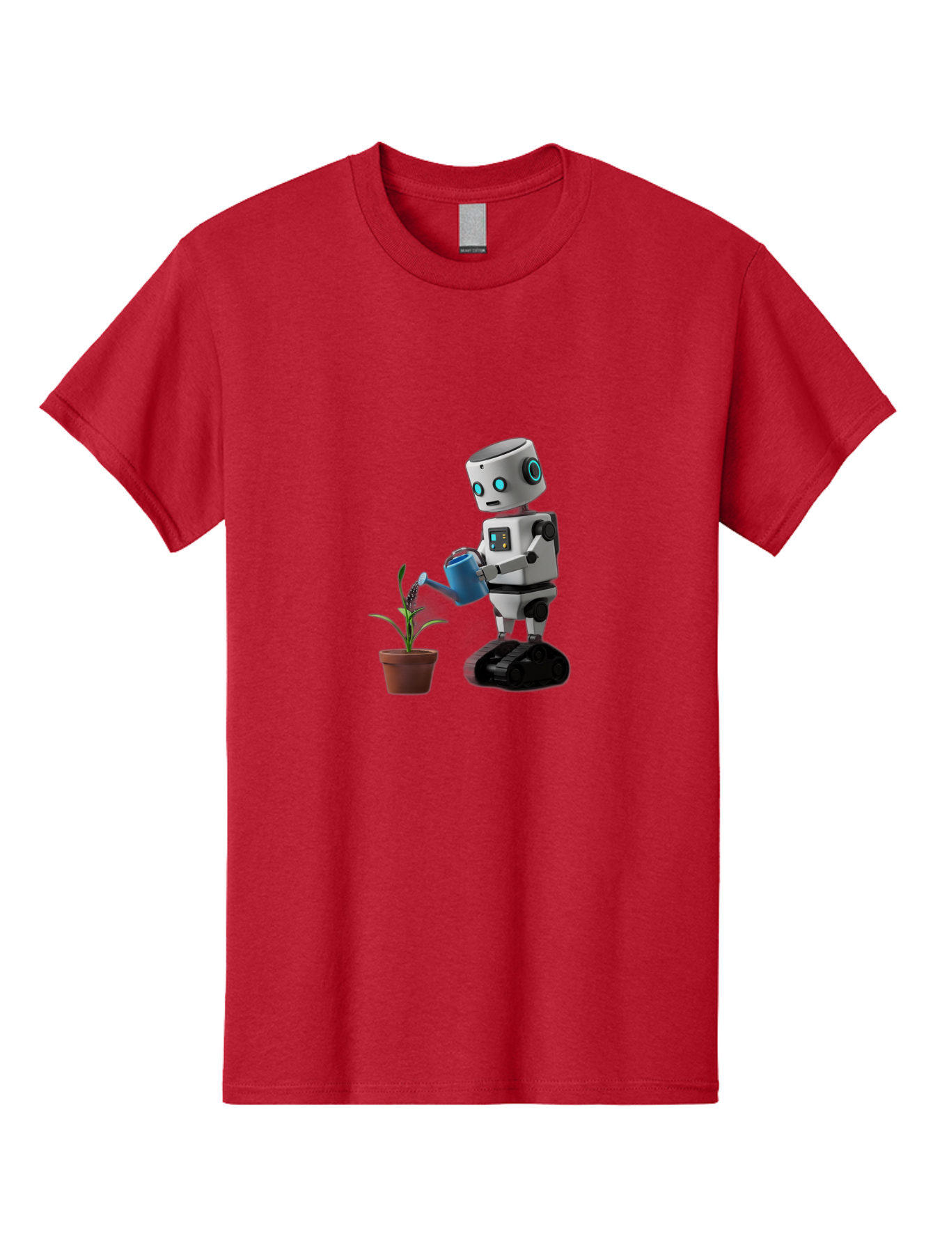Robot-Watering-Plant Men'S Graphic Tee, 100% Cotton, Comfortable Casual Summer Wear, Machine Washable, Robot Watering Plant, Futuristic Gardening, Artificial Intelligence, Robotic Care, Potted Plant, Blue Watering Can, Robotic Technology, Bab357