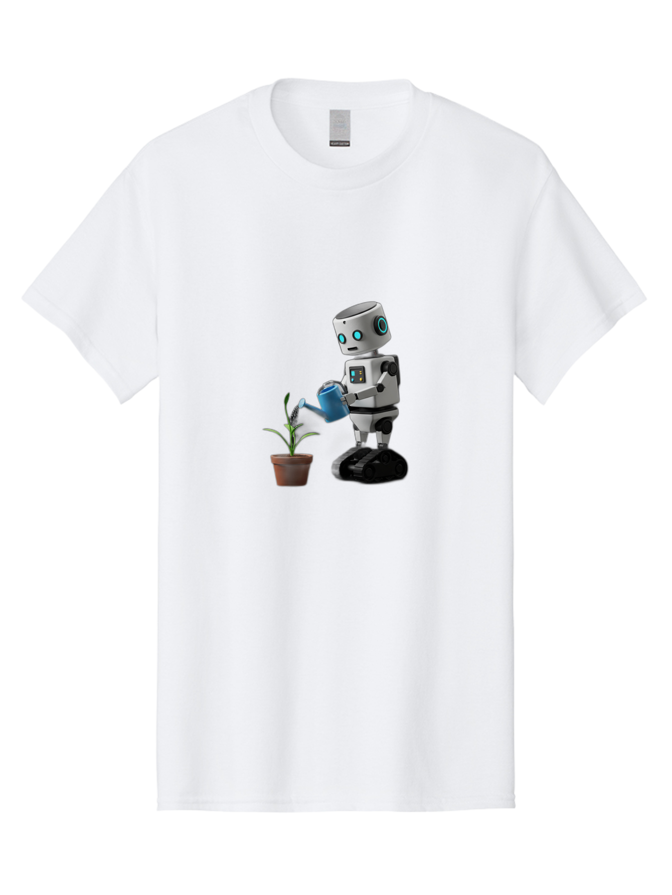 Robot-Watering-Plant Men'S Graphic Tee, 100% Cotton, Comfortable Casual Summer Wear, Machine Washable, Robot Watering Plant, Futuristic Gardening, Artificial Intelligence, Robotic Care, Potted Plant, Blue Watering Can, Robotic Technology, Bab357