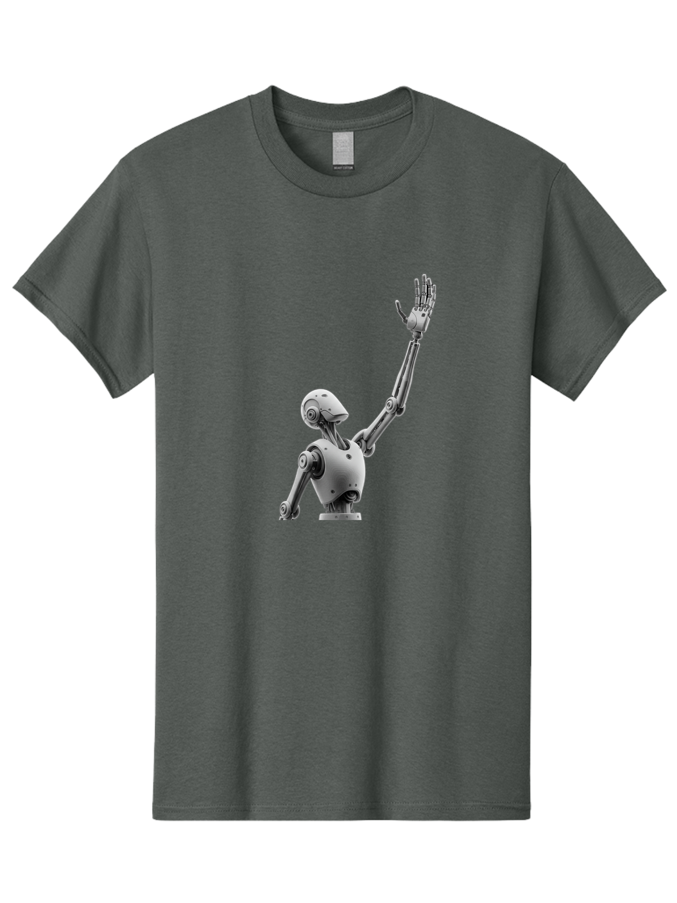 Robot-Waving Men'S Graphic Tee, 100% Cotton, Comfortable Casual Summer Wear, Machine Washable, Robot Waving Hand, Humanoid Robot, Robotic Arm, Mechanical Body, Futuristic Technology, Artificial Intelligence, Robot Greeting Bab358