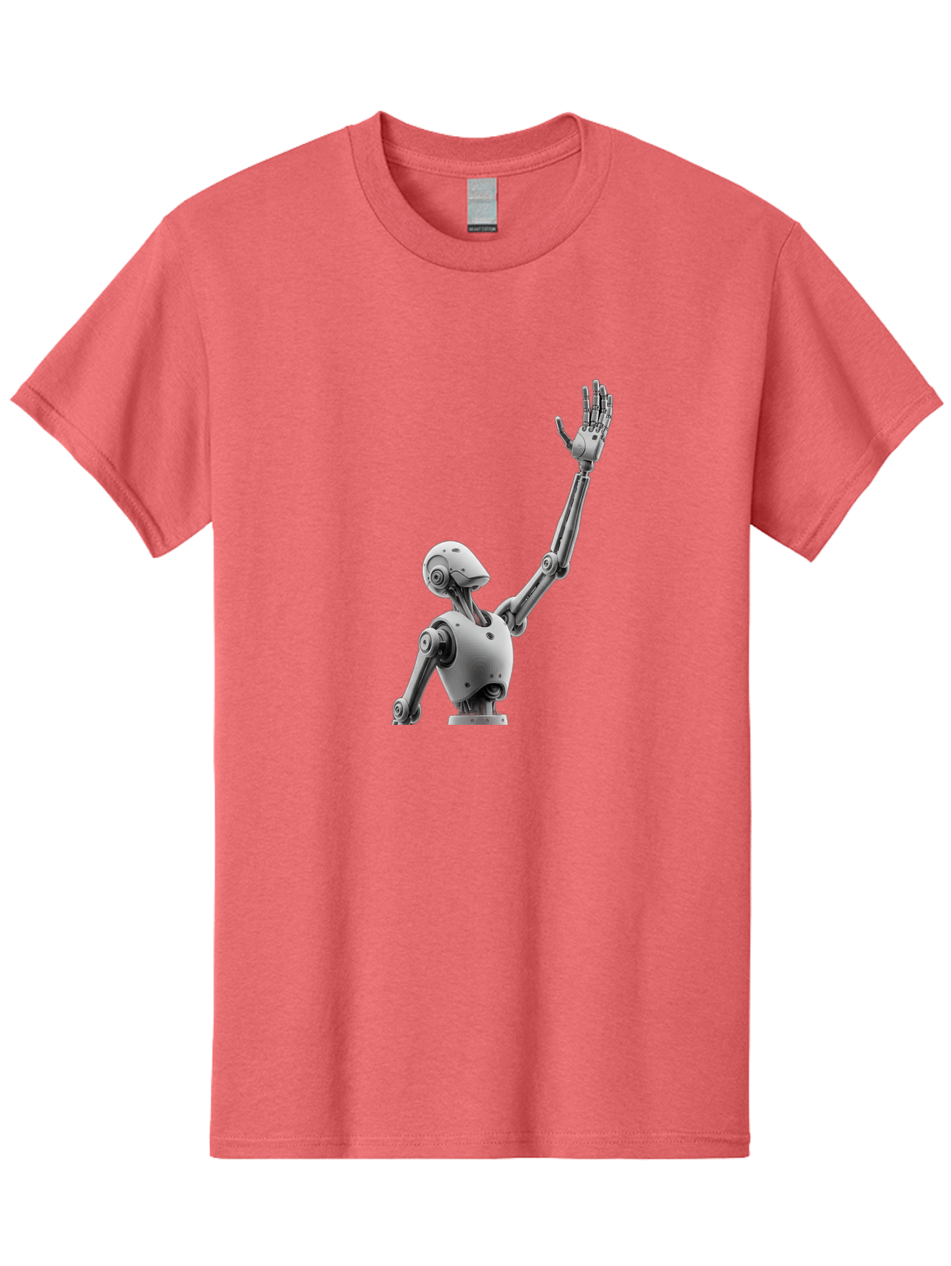 Robot-Waving Men'S Graphic Tee, 100% Cotton, Comfortable Casual Summer Wear, Machine Washable, Robot Waving Hand, Humanoid Robot, Robotic Arm, Mechanical Body, Futuristic Technology, Artificial Intelligence, Robot Greeting Bab358