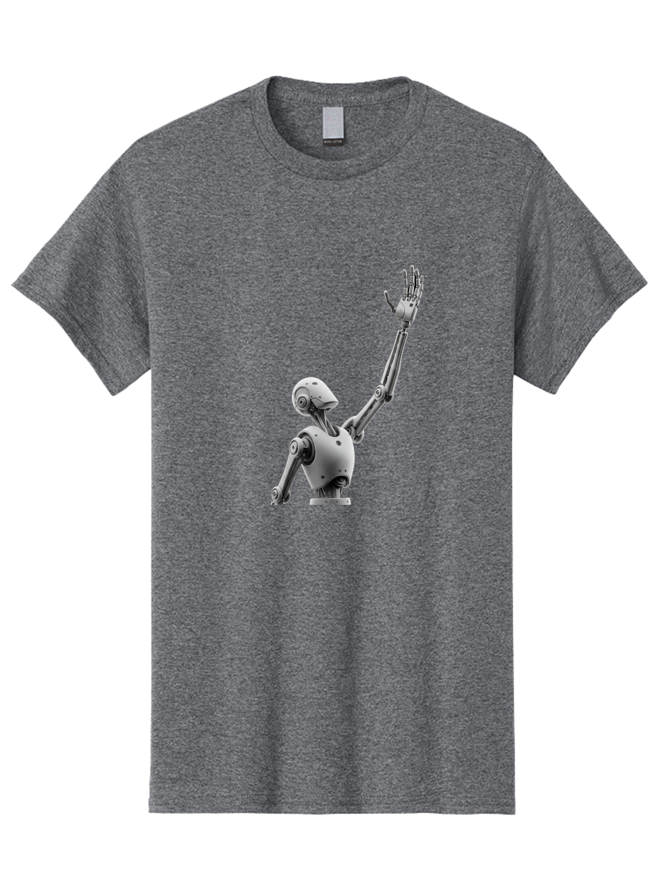 Robot-Waving Men'S Graphic Tee, 100% Cotton, Comfortable Casual Summer Wear, Machine Washable, Robot Waving Hand, Humanoid Robot, Robotic Arm, Mechanical Body, Futuristic Technology, Artificial Intelligence, Robot Greeting Bab358