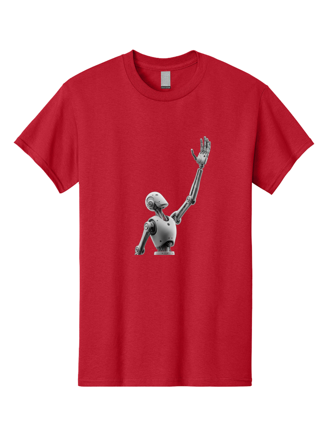 Robot-Waving Men'S Graphic Tee, 100% Cotton, Comfortable Casual Summer Wear, Machine Washable, Robot Waving Hand, Humanoid Robot, Robotic Arm, Mechanical Body, Futuristic Technology, Artificial Intelligence, Robot Greeting Bab358