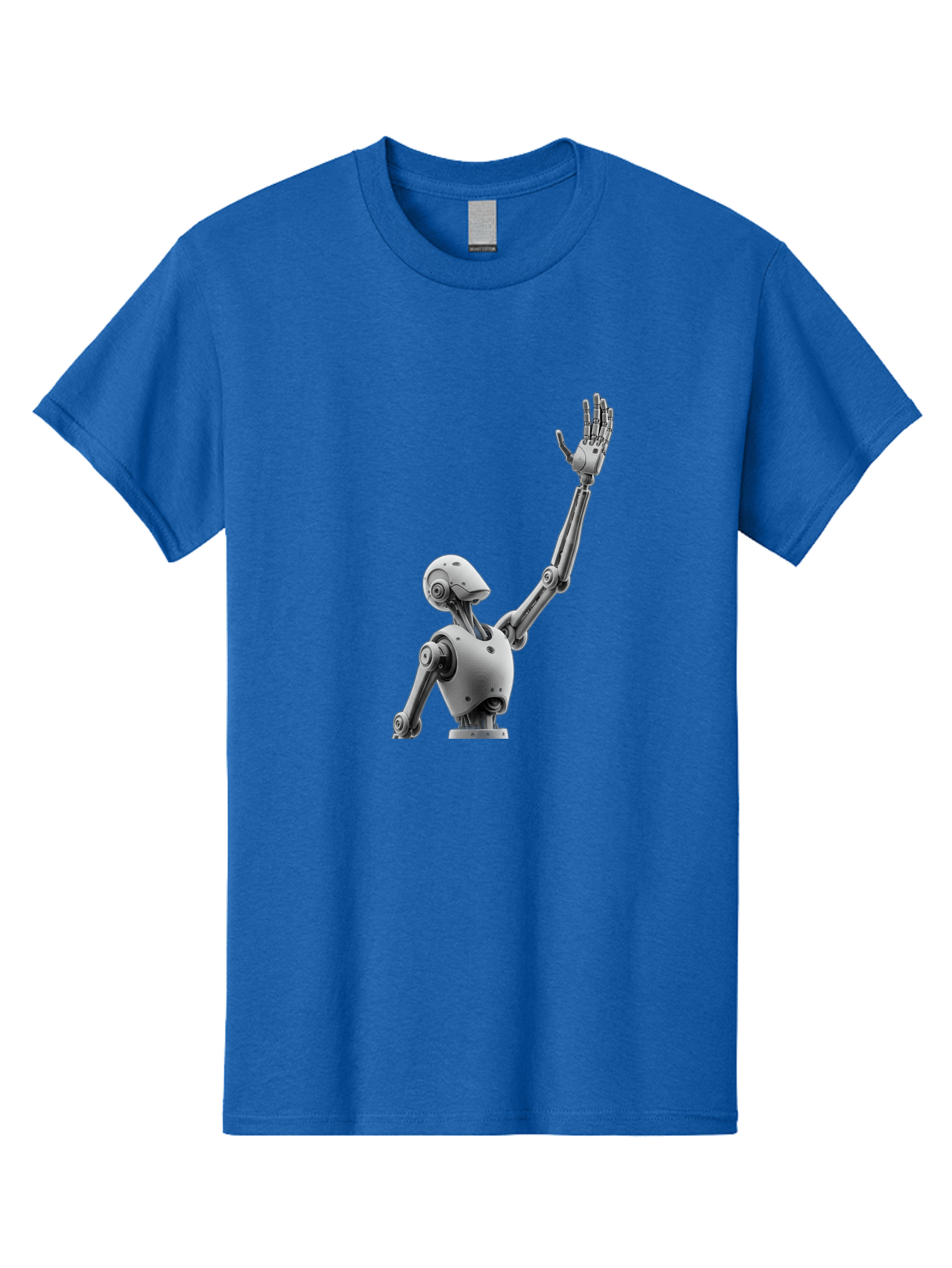 Robot-Waving Men'S Graphic Tee, 100% Cotton, Comfortable Casual Summer Wear, Machine Washable, Robot Waving Hand, Humanoid Robot, Robotic Arm, Mechanical Body, Futuristic Technology, Artificial Intelligence, Robot Greeting Bab358