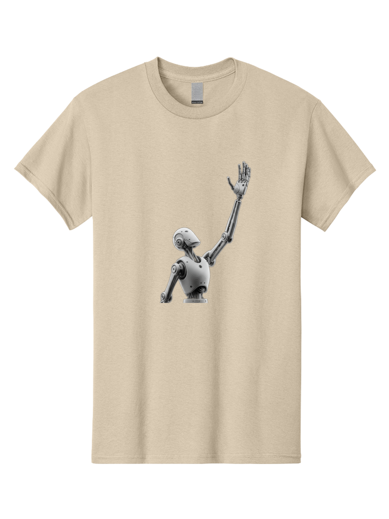 Robot-Waving Men'S Graphic Tee, 100% Cotton, Comfortable Casual Summer Wear, Machine Washable, Robot Waving Hand, Humanoid Robot, Robotic Arm, Mechanical Body, Futuristic Technology, Artificial Intelligence, Robot Greeting Bab358