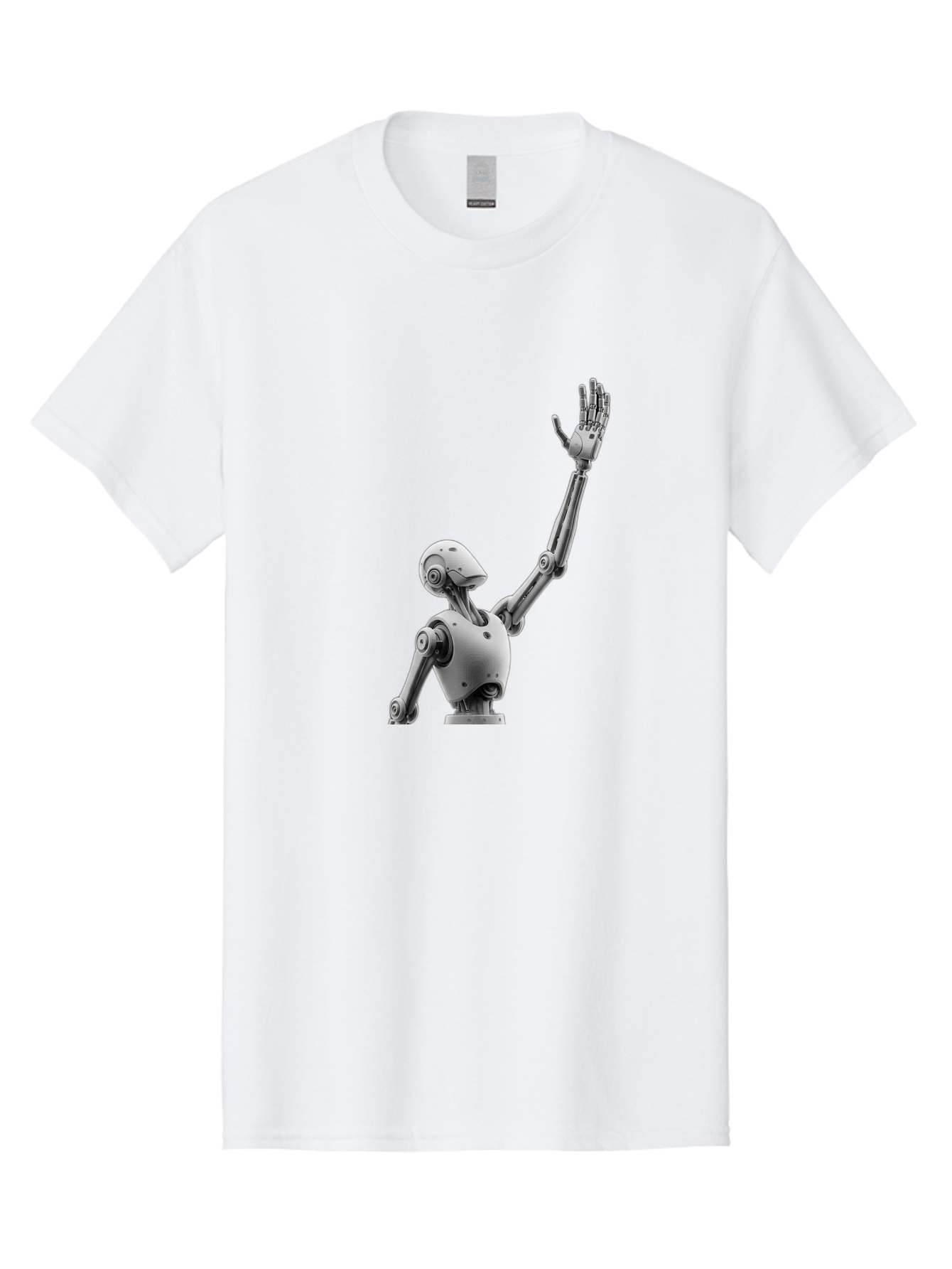 Robot-Waving Men'S Graphic Tee, 100% Cotton, Comfortable Casual Summer Wear, Machine Washable, Robot Waving Hand, Humanoid Robot, Robotic Arm, Mechanical Body, Futuristic Technology, Artificial Intelligence, Robot Greeting Bab358